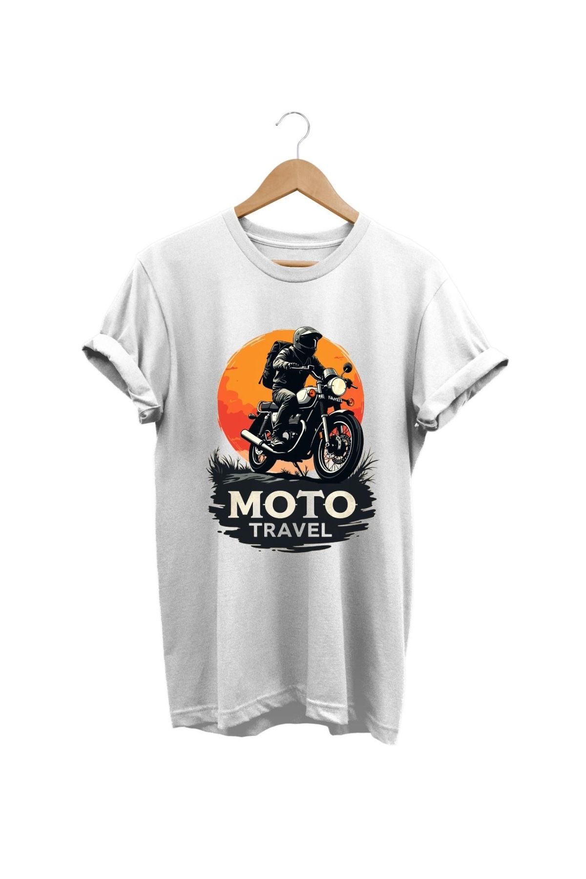 hobidünyam- Motocross, Moto Travel baskılı %100 pamuk Regular Fit T-shirt