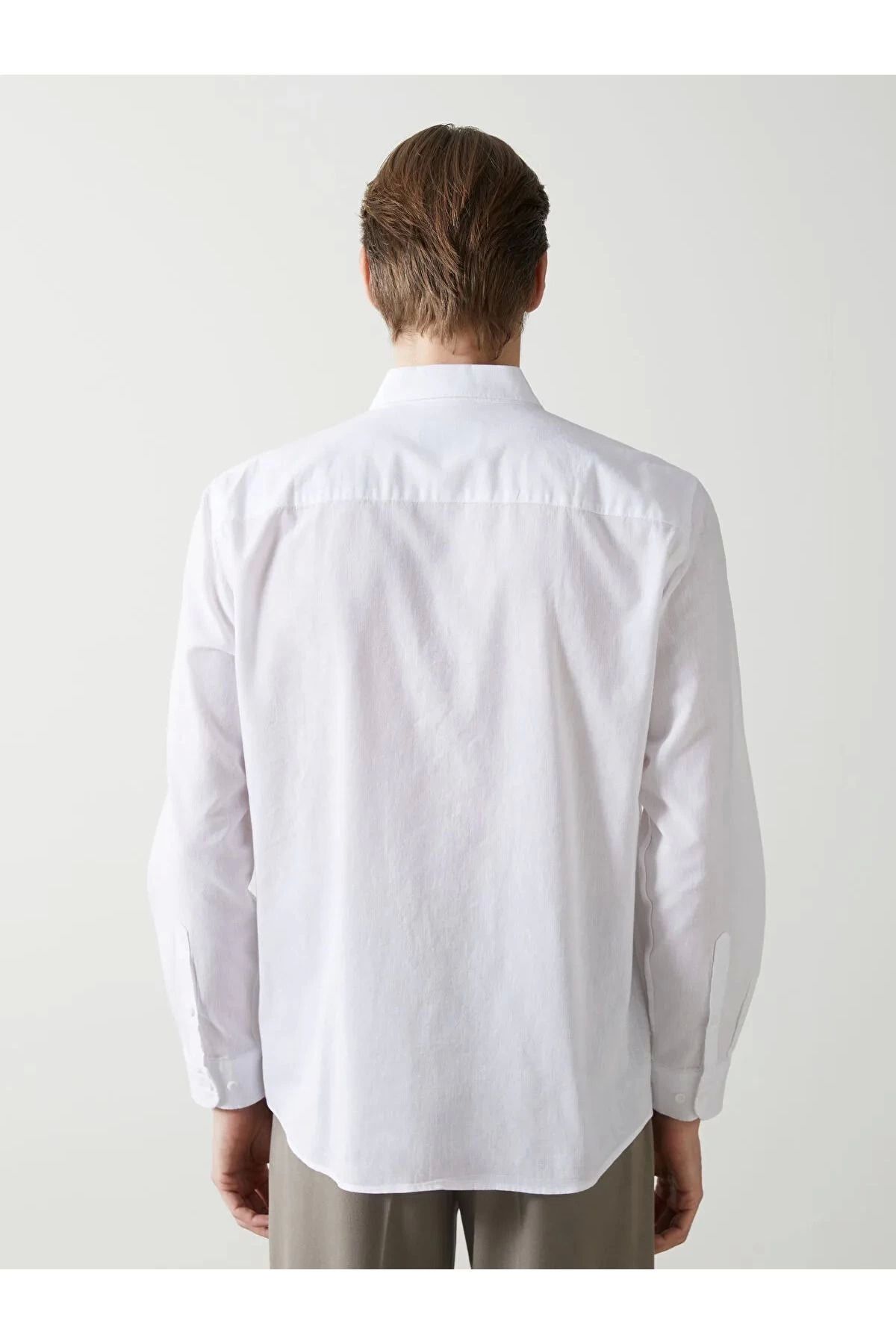 Store Slim Fit Uzun Kollu Keten Karışımlı Erkek Gömlek