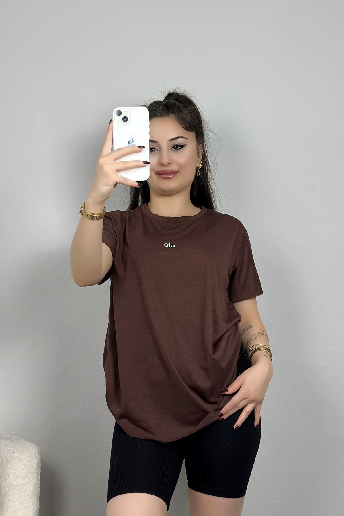 Fashi10 İnce Suprem Pis Dikiş Tişört Kahve