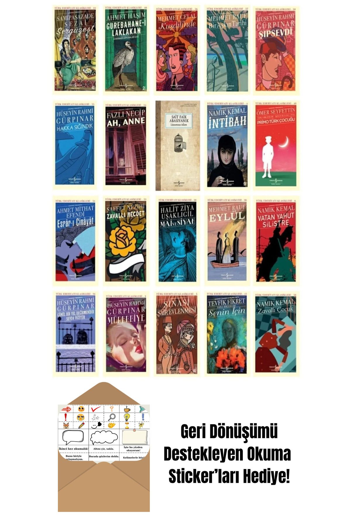 TÜRKİYE İŞ BANKASI KÜLTÜR YAYINLARI Türk Edebiyatı Klasikleri 20 Kitap Set + Okuma Sticker'ları