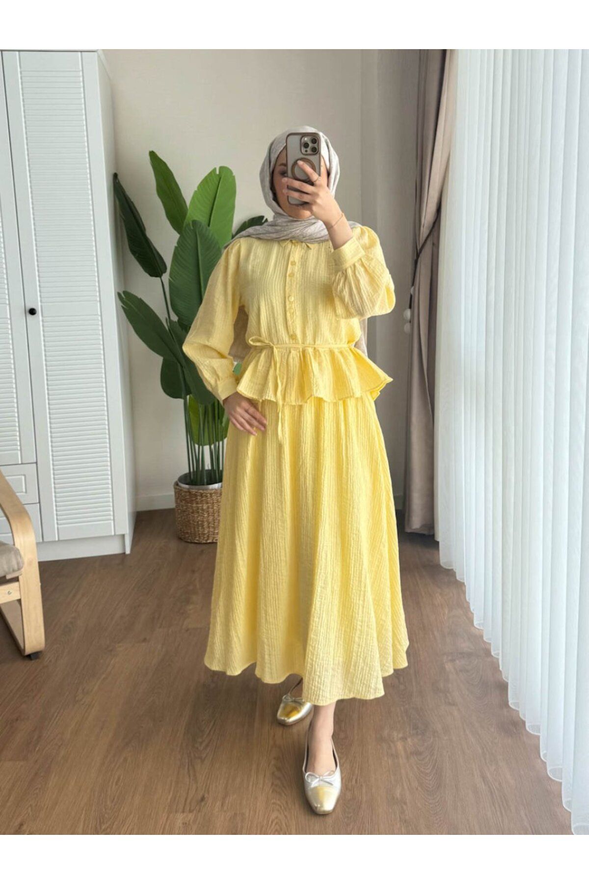 RFK Butik Kadın Melinda Belden Kuşaklı Elbise Sarı