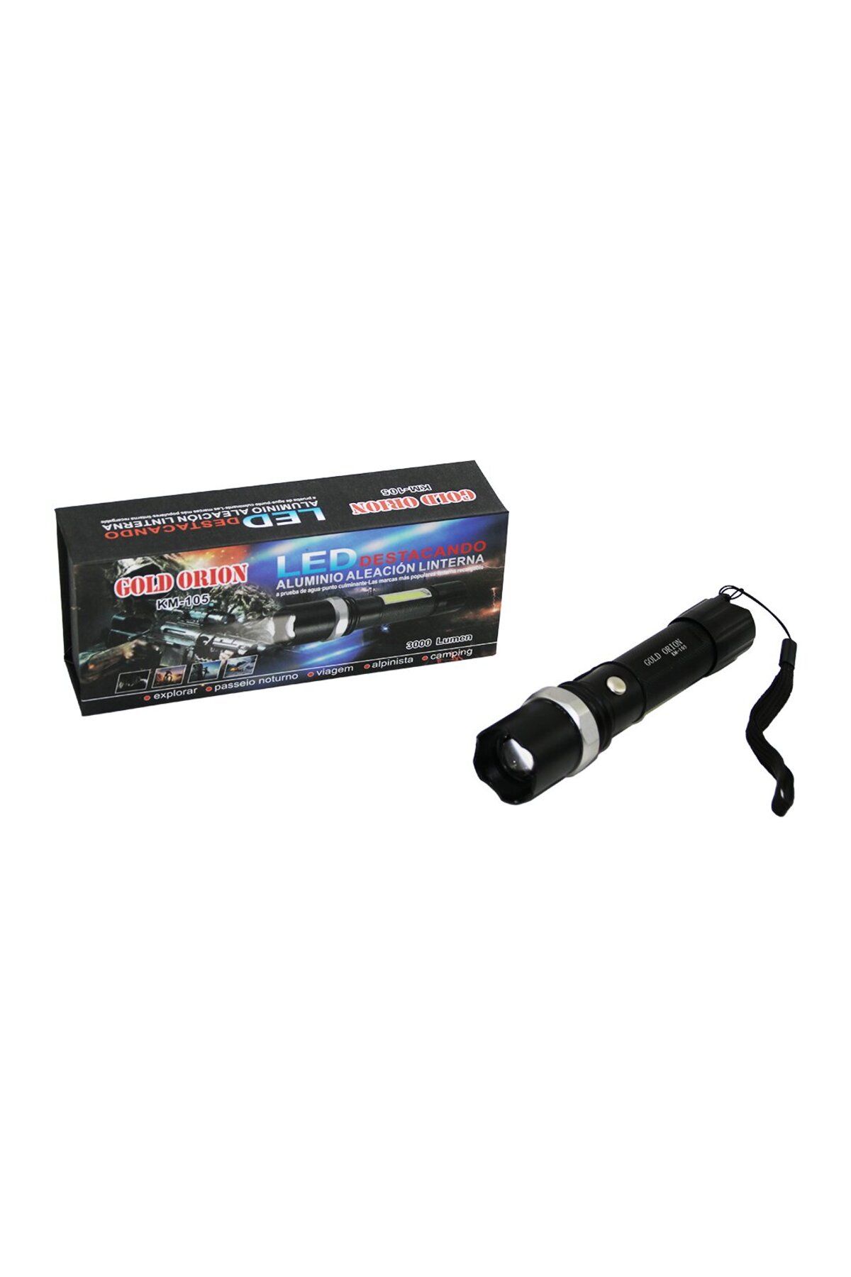Findit GOLD ORION KM-105 2IN1 ZOOMLU EL FENERİ - COB LED USB ŞARJLI METAL KASA 15.5CM 3000 LUMEN (2818)