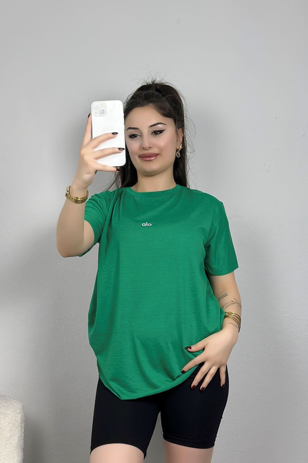 Fashi10 İnce Suprem Pis Dikiş Tişört Zümrütyeşili