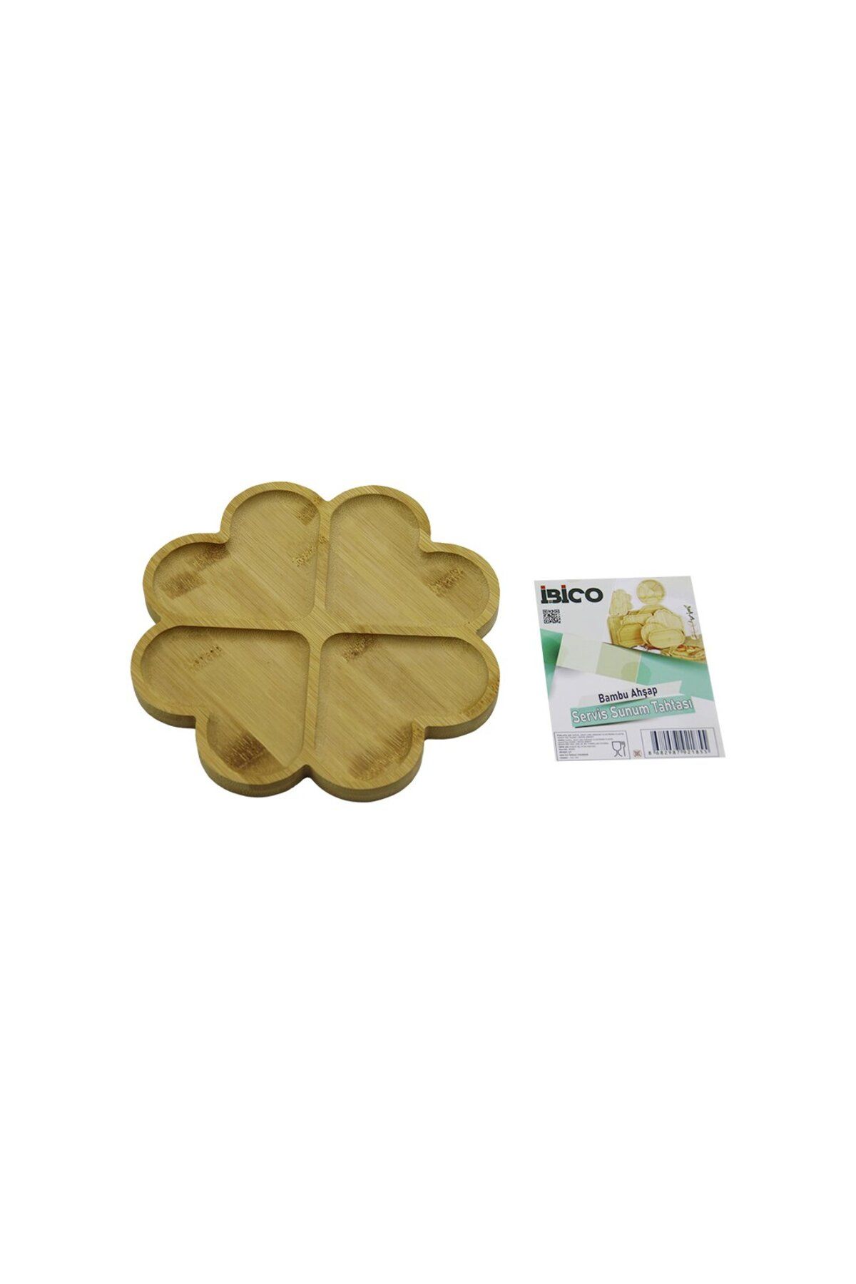 Findit YUVARLAK 4 KALP BÖLMELİ AHŞAP BAMBU SERVİS SUNUM TEPSİ - TAHTASI 21 X 1.4CM (2818)