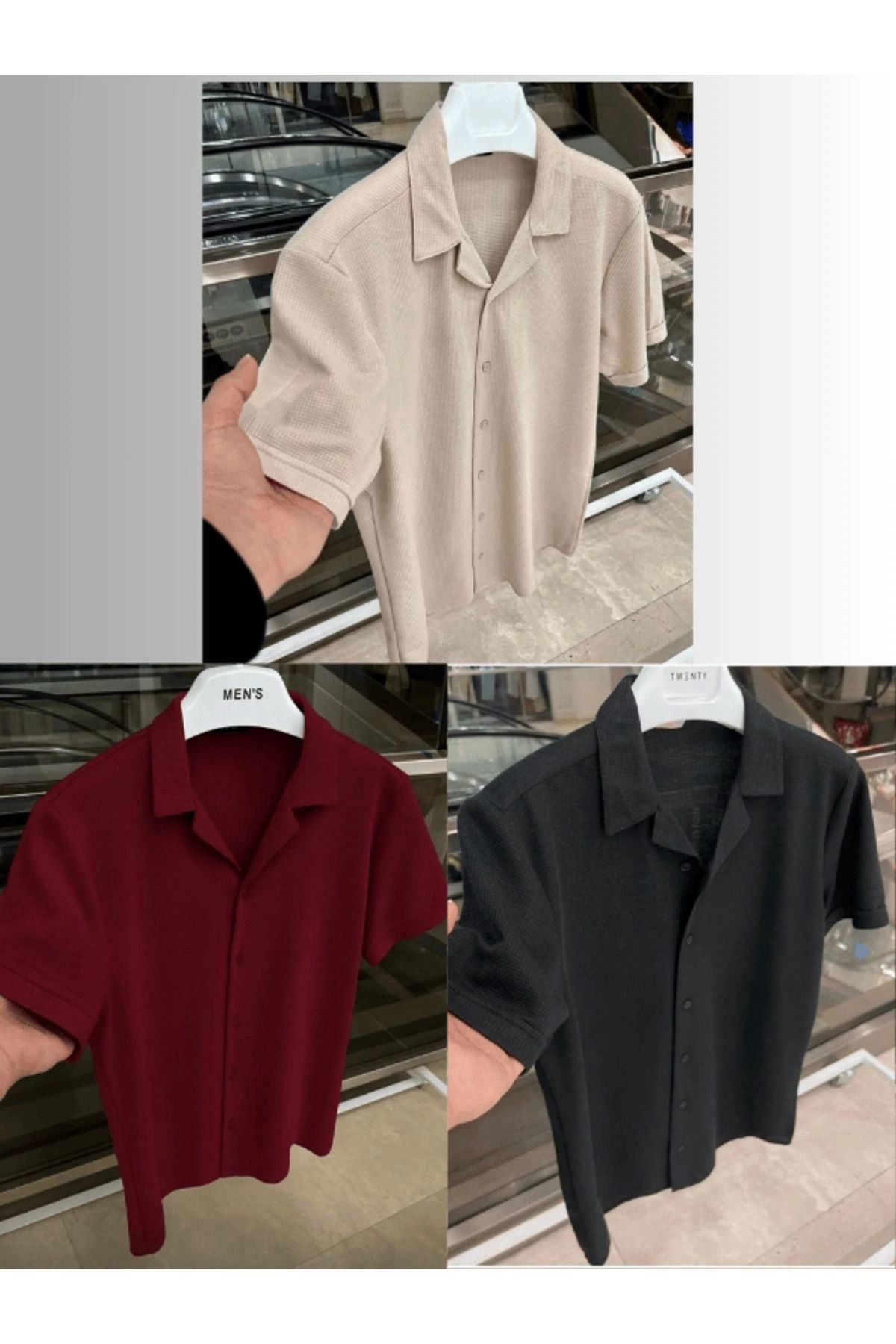 Store 3 lü Set Avantaj Paket %100 Pamuk Kısa Kol Düğmeli Premium Erkek Yazlık Gömlek
