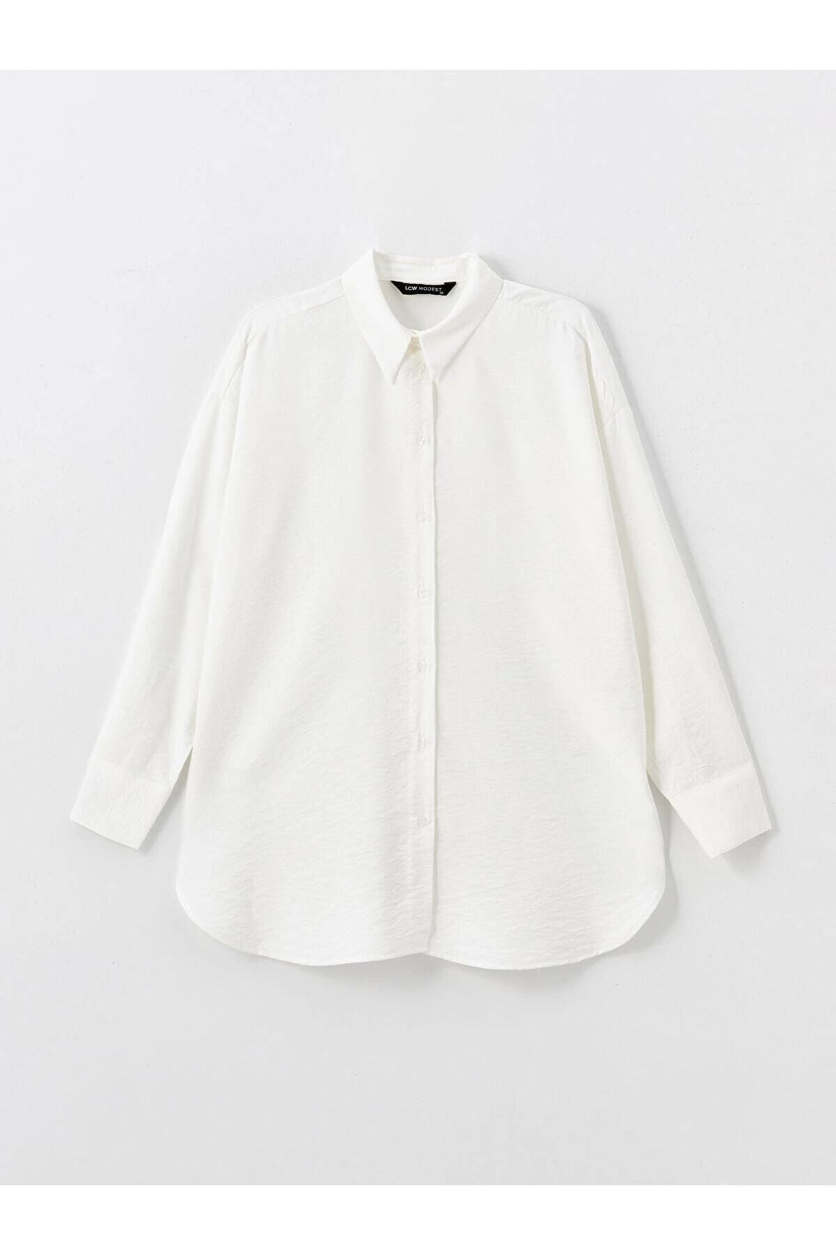 Store Modest Ekru Düz Oversize Kadın Gömlek Tunik