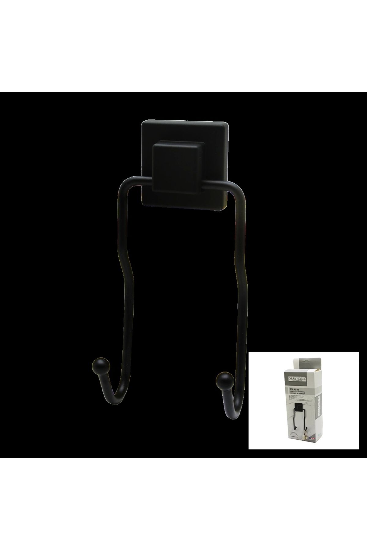 HAZEGO Siyah - 2li Metal Sarkık Askı Kare Güçlü Yapışkanlı 8x9x19cm