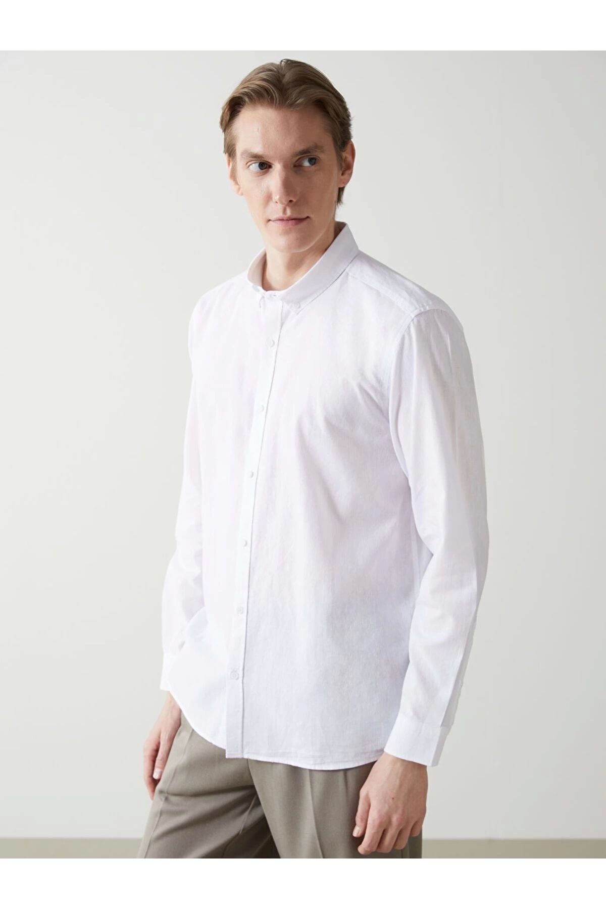 Store Yeni Sezon Slim Fit Uzun Kollu Keten Karisimli Erkek Gomlek - S55710Z8
