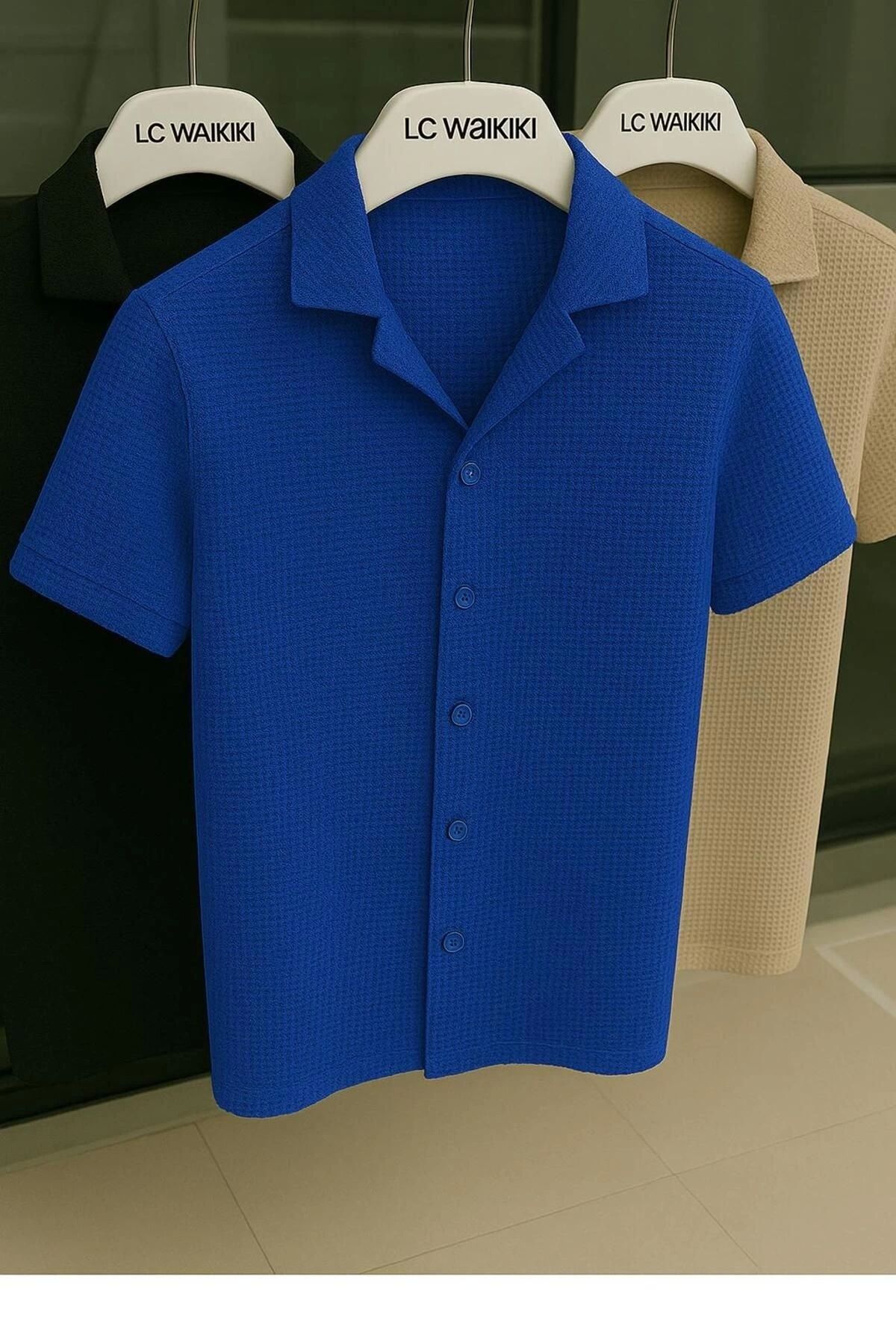 Store 3 lü Set Avantajlı Paket %100 Pamuk Kısa Kol Düğmeli Premium Erkek Gömlek