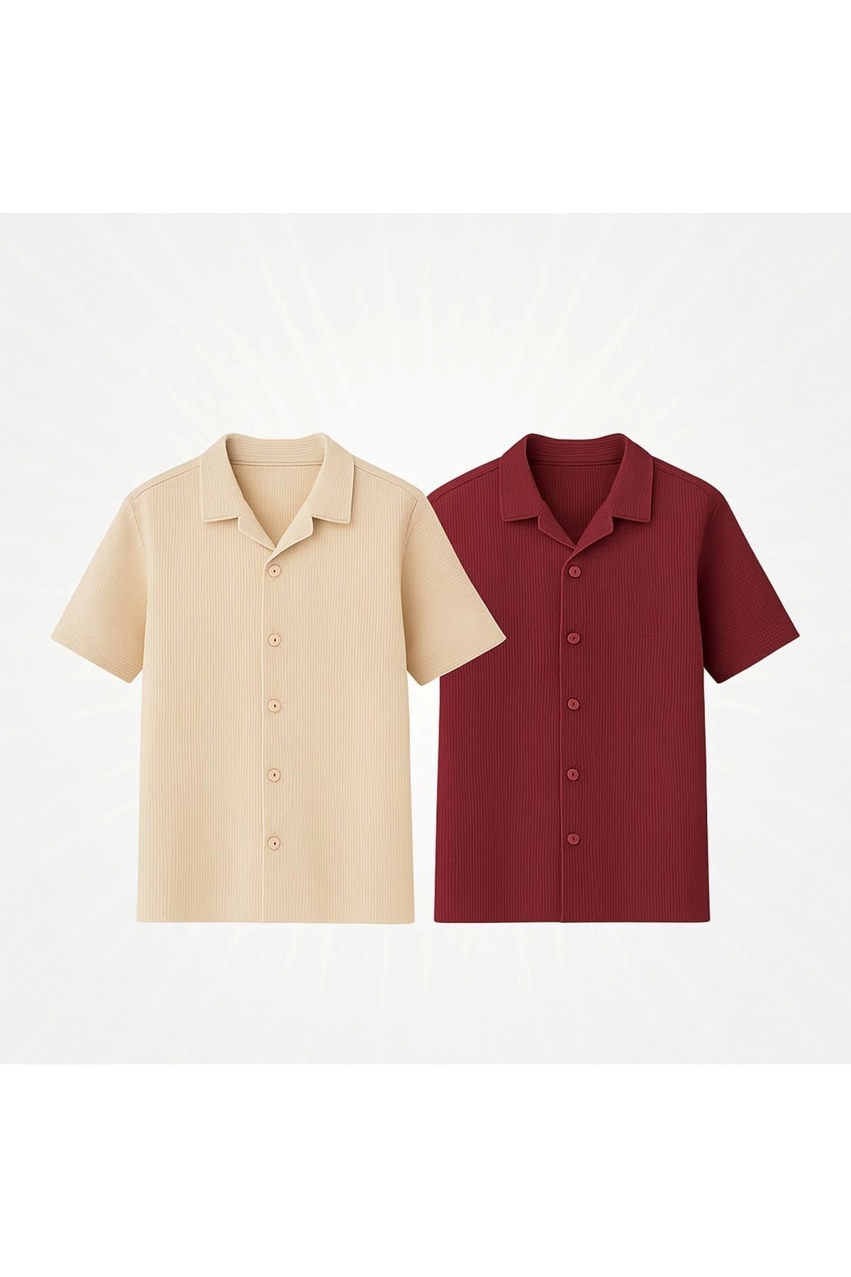 Store Waffle Desenli Slim Fit Erkek Çocuk Kısa Kollu Gömlek 2'li Paket