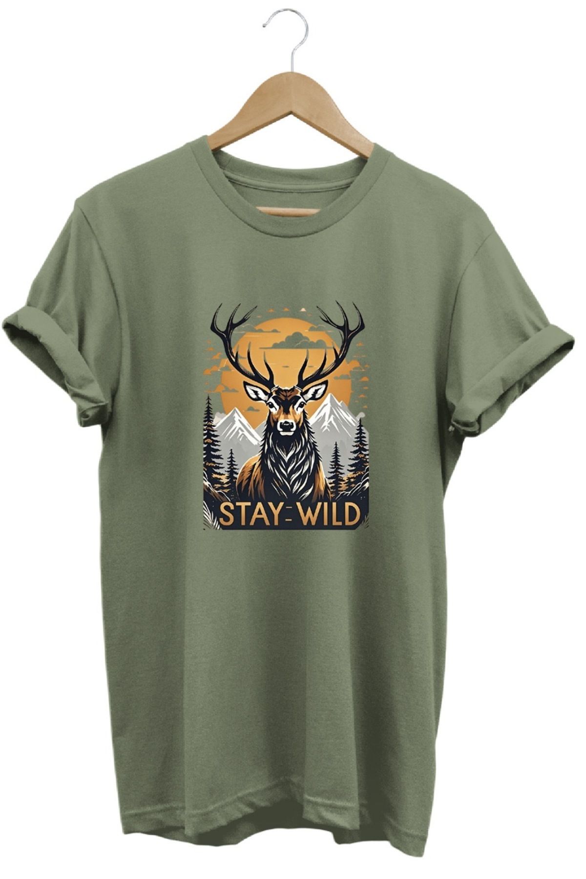 hobidünyam- Stay Wild T-shirt baskılı %100 pamuk Regular Fit T-shirt