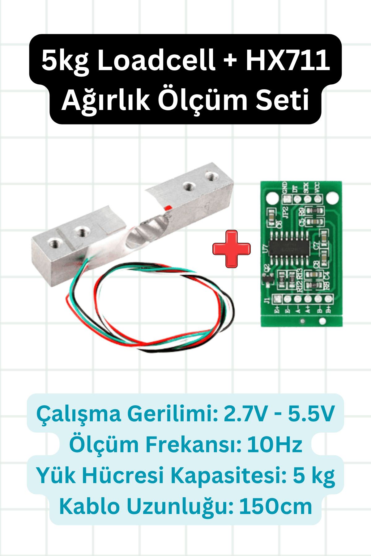 elektrik 5kg Loadcell + HX711 Ağırlık Ölçüm Seti