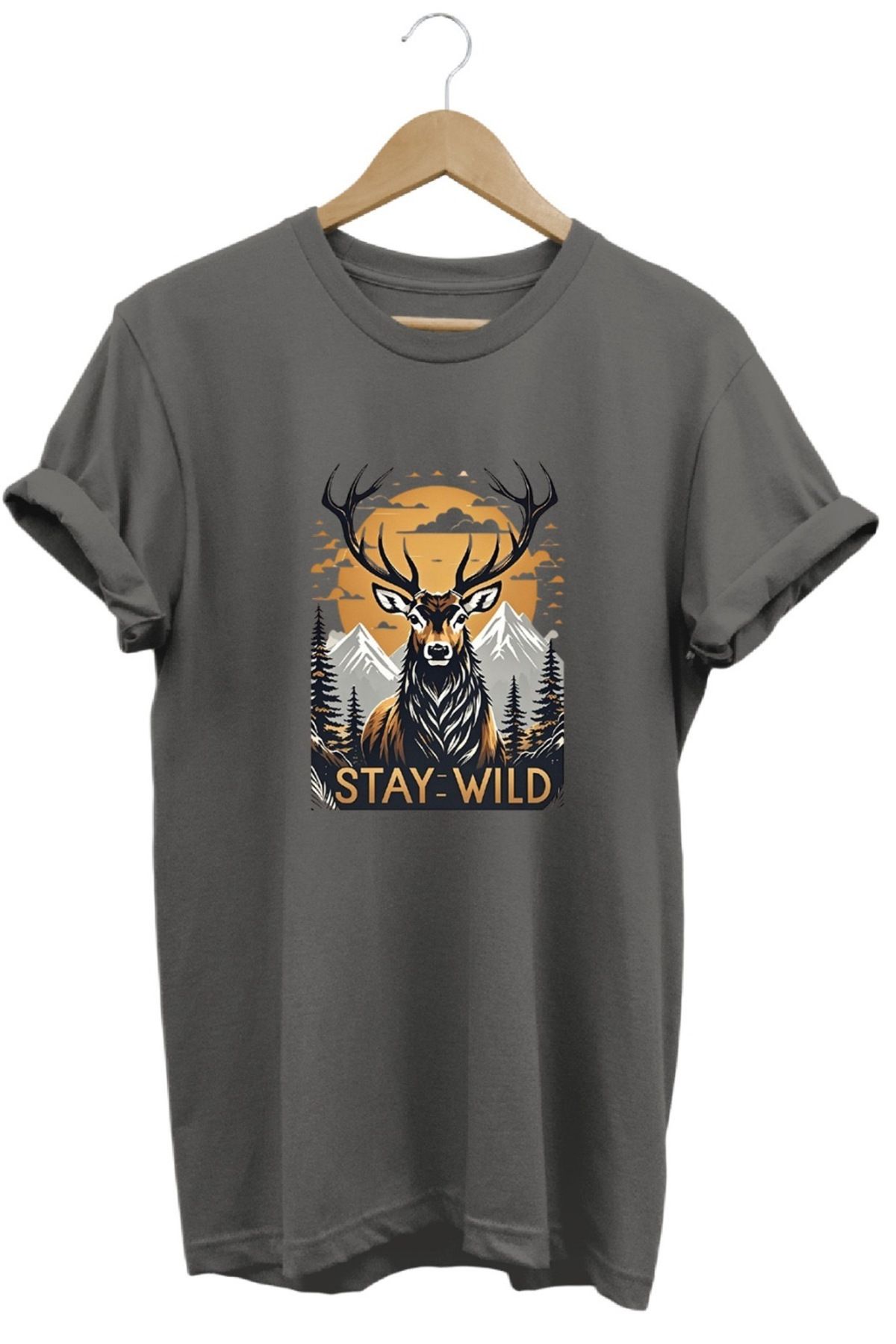 hobidünyam- Stay Wild T-shirt baskılı %100 pamuk Regular Fit T-shirt