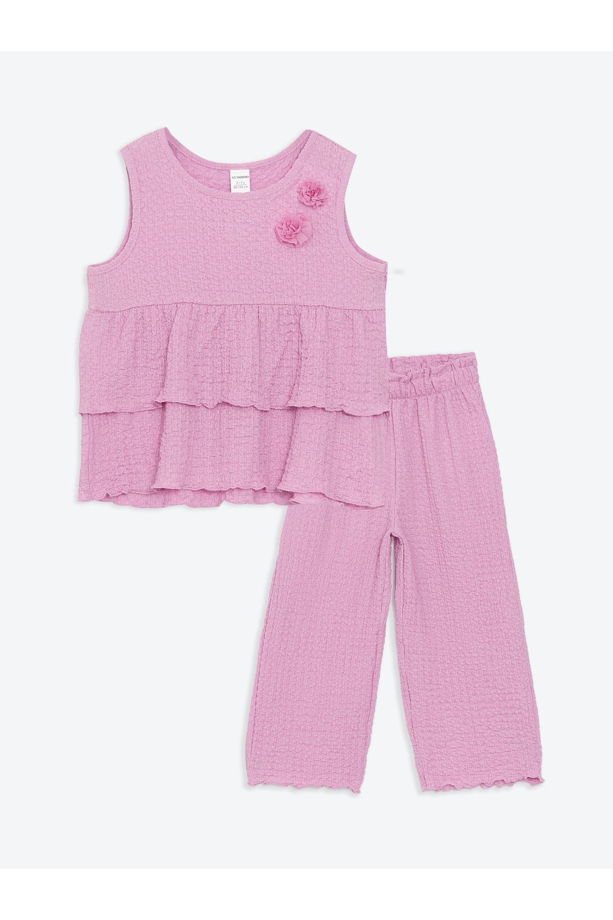 LC Waikiki Çiçekli Fırfırlı Kız Çocuk Tişört ve Pantolon 2'li
