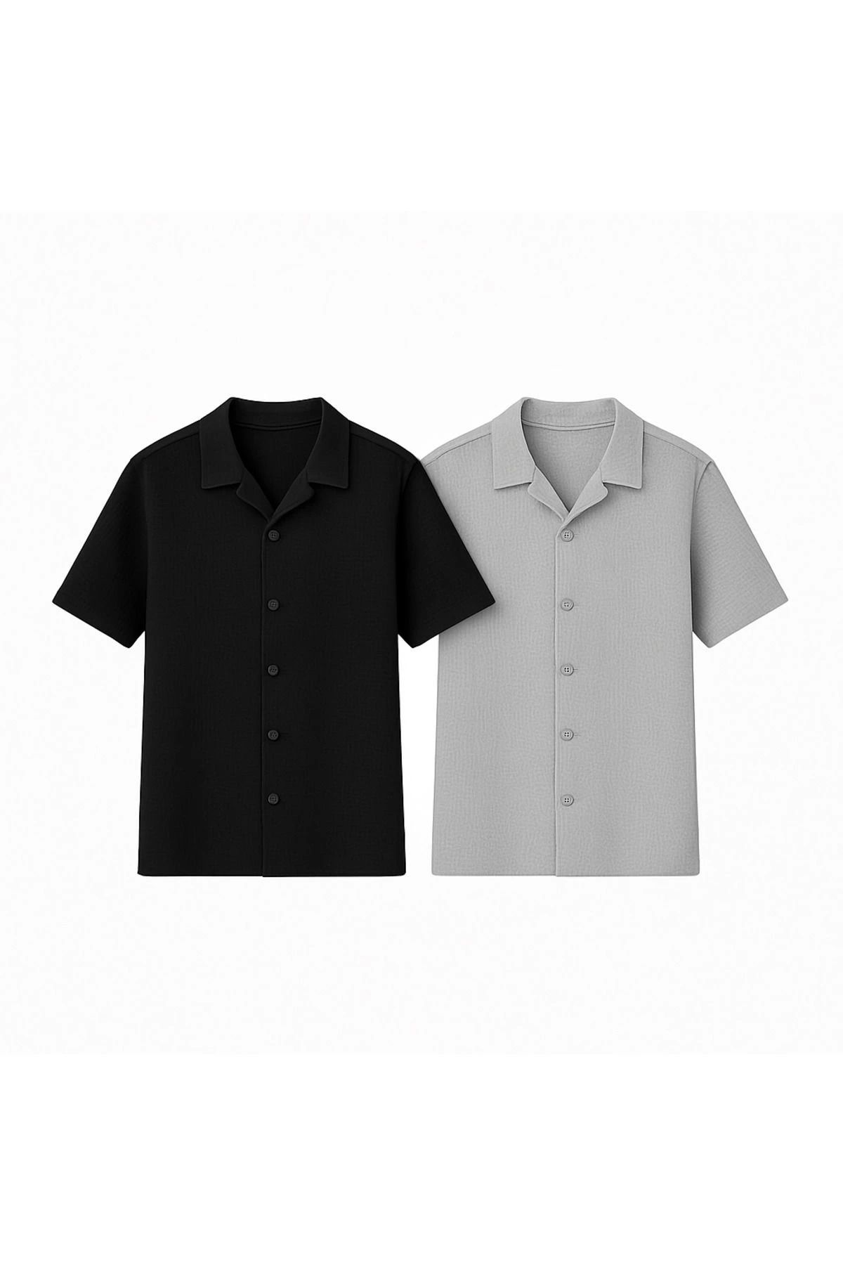 Store Waffle Desenli Slim Fit Erkek Çocuk Kısa Kollu Gömlek 2'li Paket