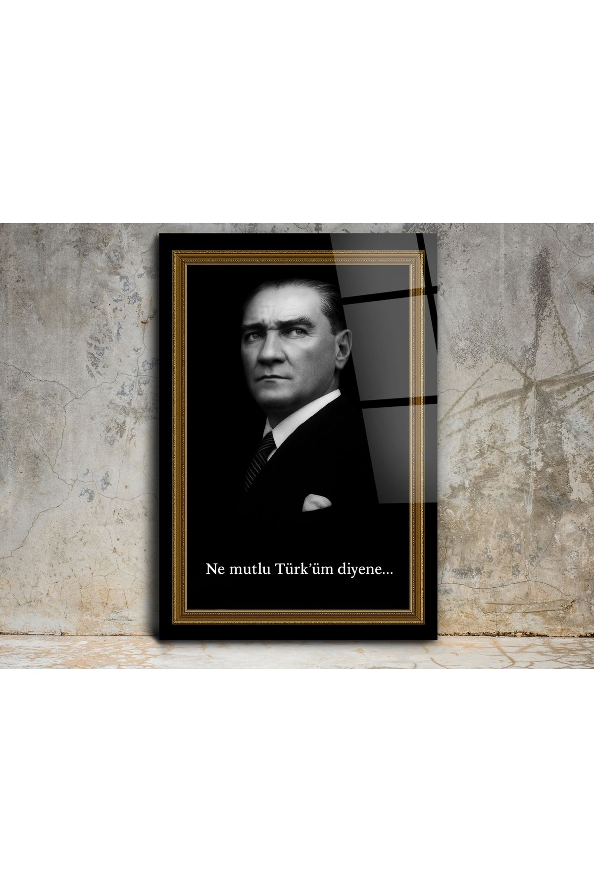 Pixel Decoration Atatürk Portresi Cam Tablo - Ne Mutlu Türk'üm Diyene Atatürk Tablosu - Ev ve Ofis Dekoru