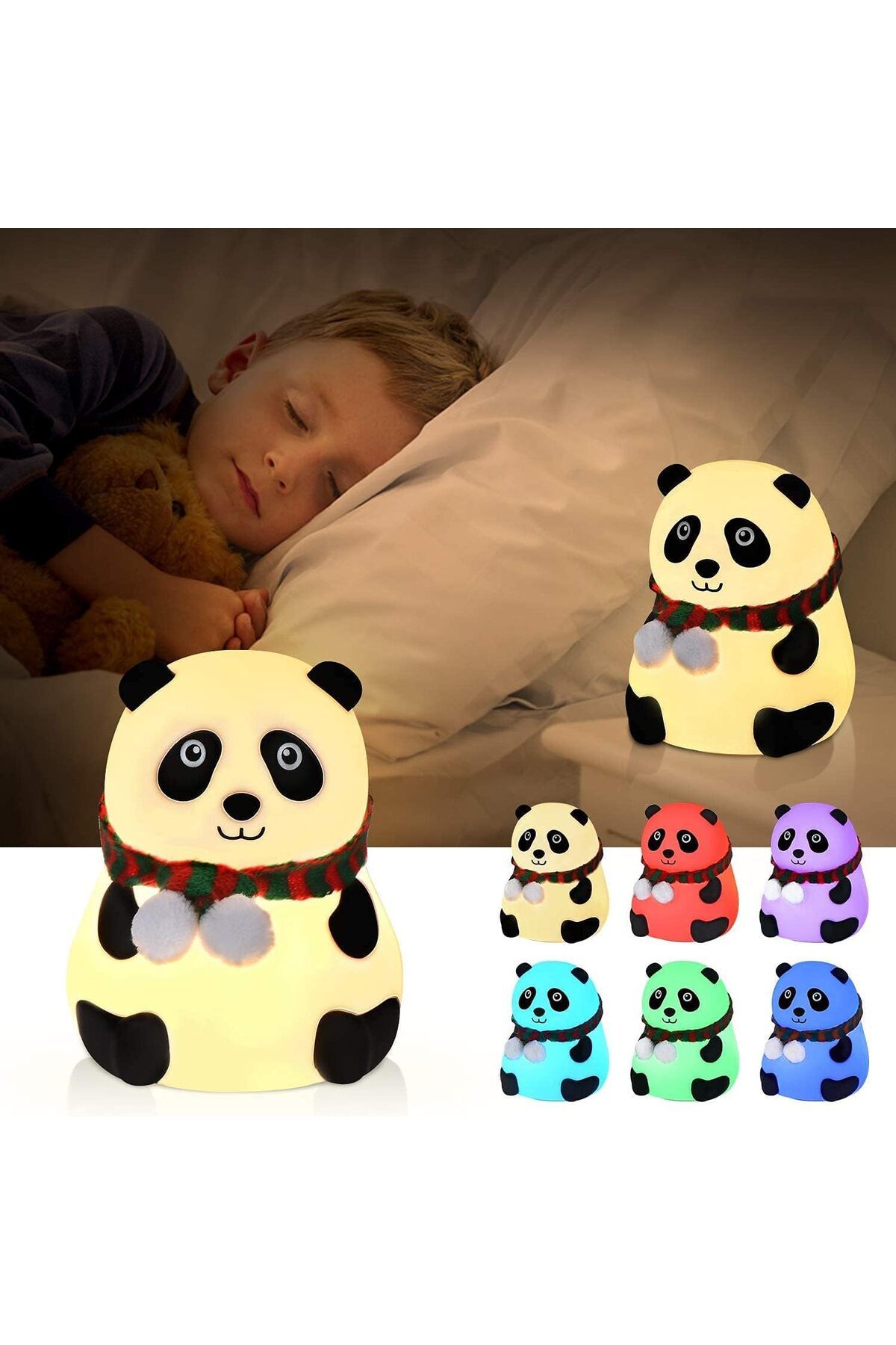 Wolawood Renk Değiştiren Sevimli Panda Gece Lambası USB Şarjlı LED Işıklı Çocuk, Bebek Odası Seti Yumoş Panda