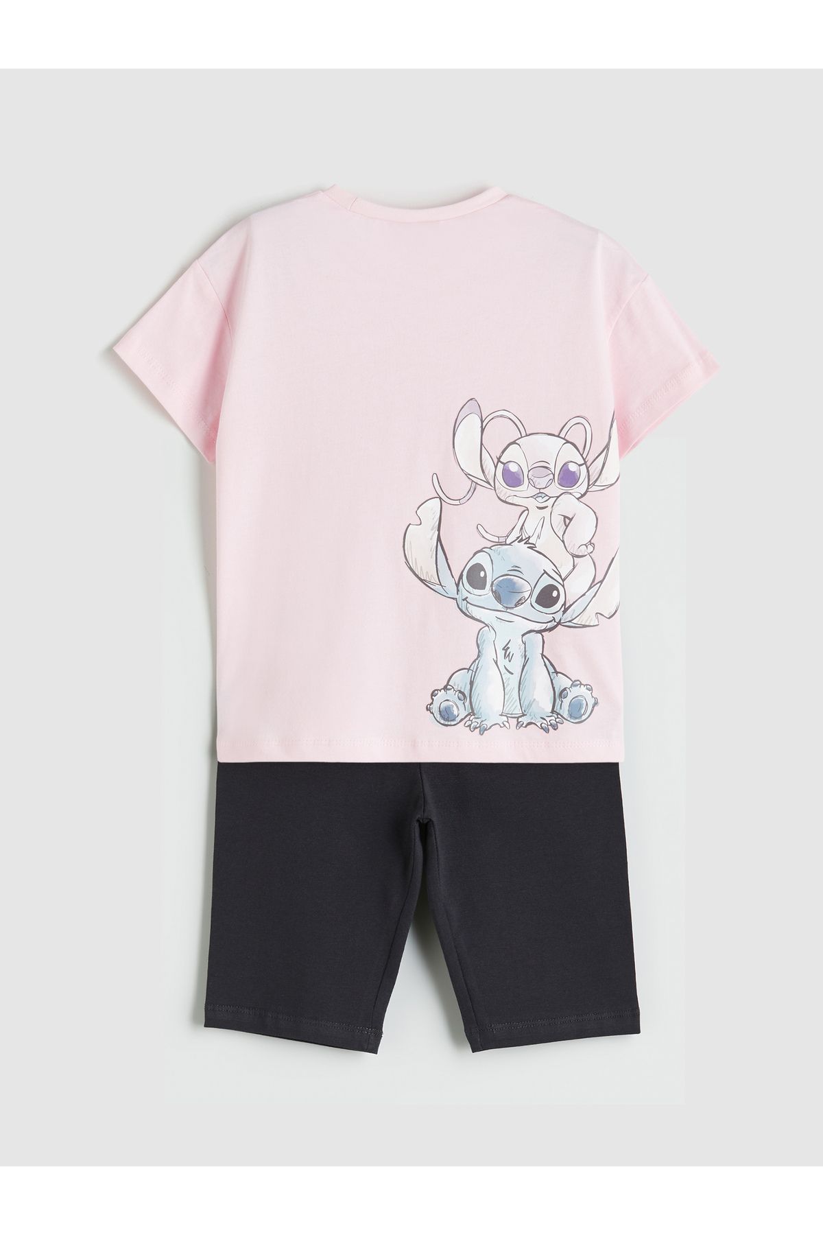LC Waikiki Stitch ve Angel Baskılı Kız Çocuk Tişört ve Şort 2'li
