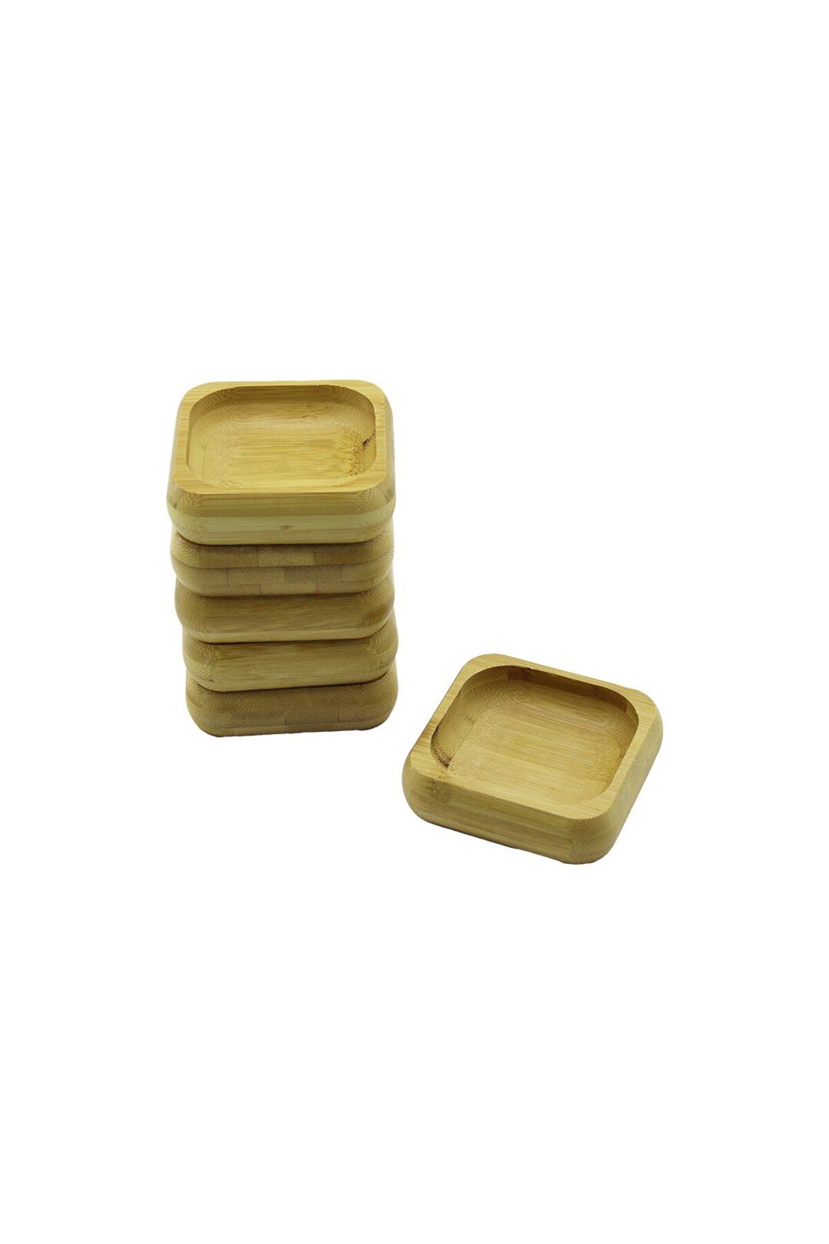 Go İthalat 6 ADET 9X9CM KARE AHŞAP BAMBU ÇEREZLİK - LOKUMLUK KASE DERİNLİK: 1.8CM (4401)