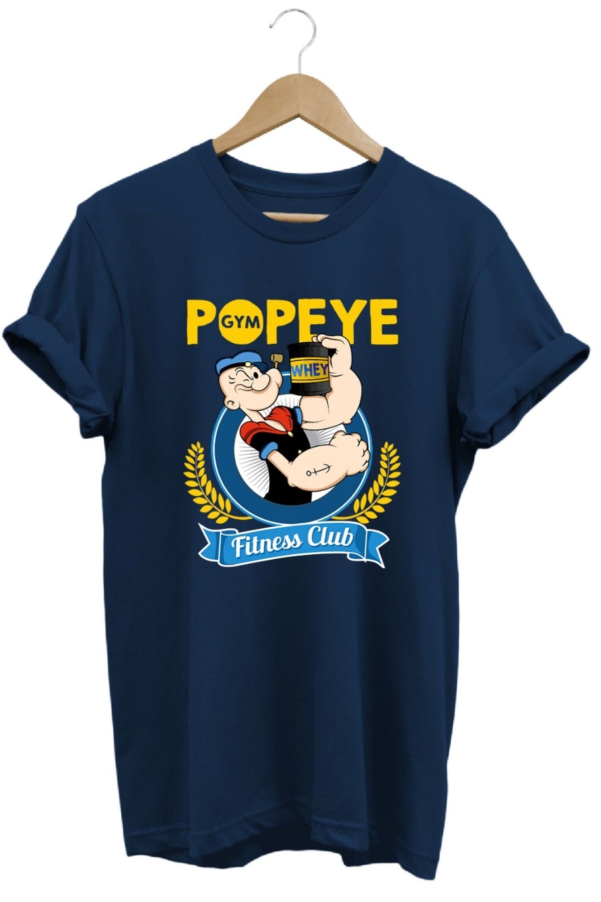 hobidünyam- Temel Reis Popeye Gym Baskılı %100 Pamuk Basic T-shirt Normal Beden Tişört