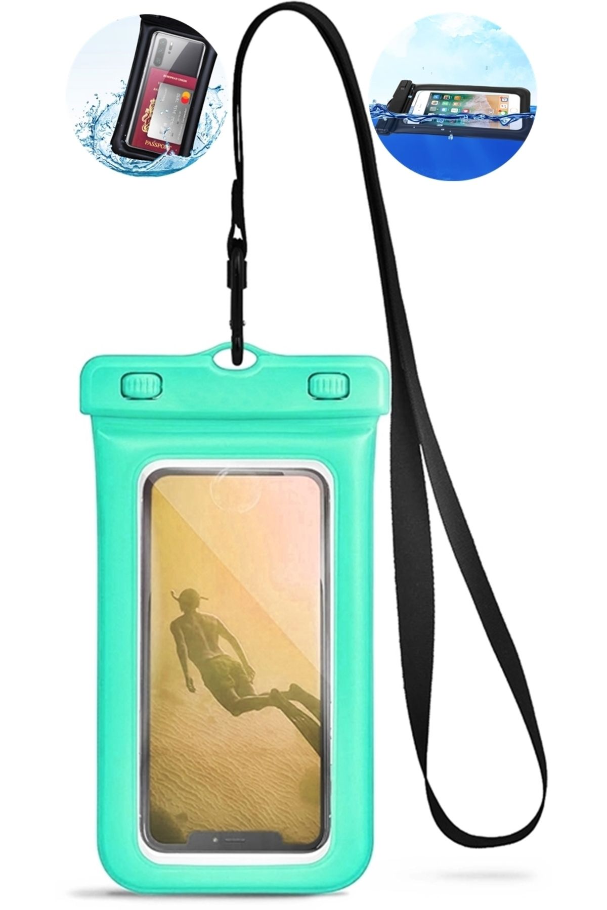 AboutThePerfect Turkuaz Su Geçirmez Balonlu Telefon Kılıfı, Sualtı ve Batmaz Koruma