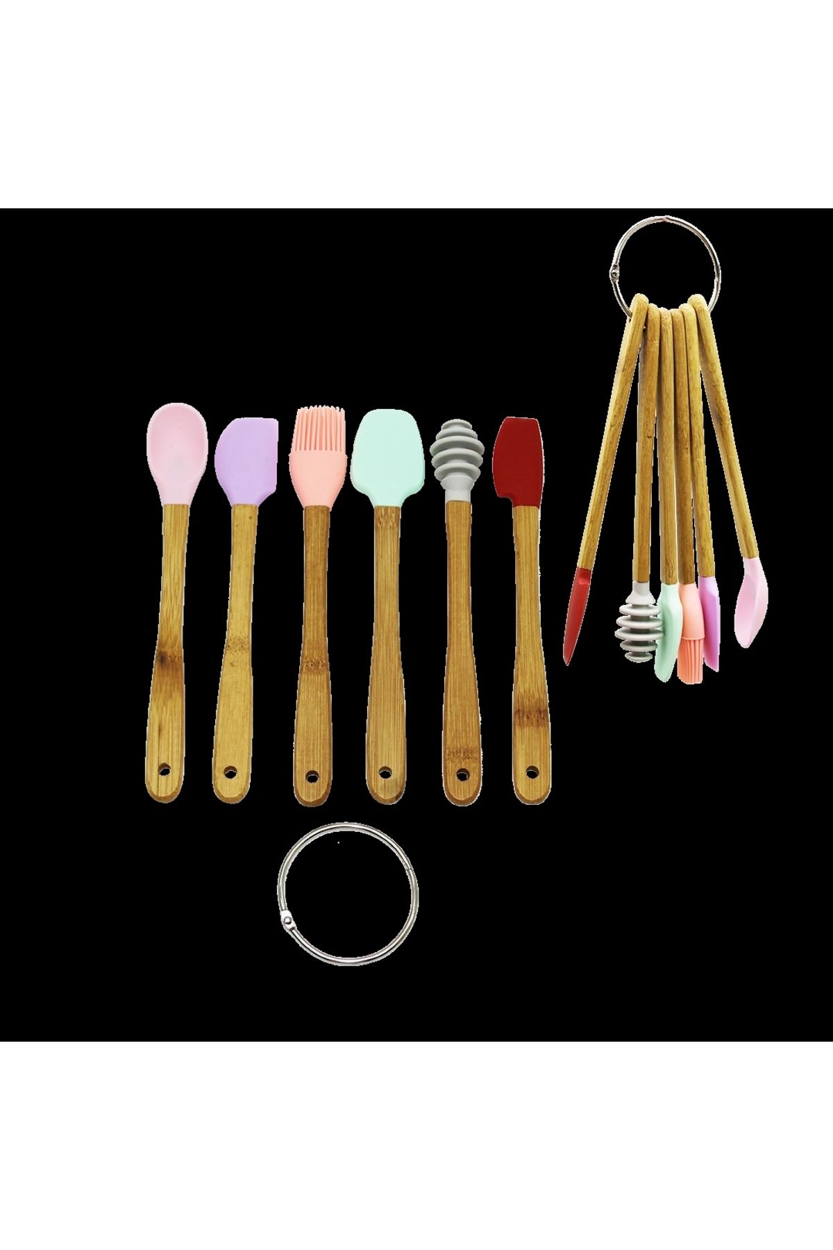 HAZEGO 6 Parça Mini Ahşap Saplı Silikon Mutfak Set