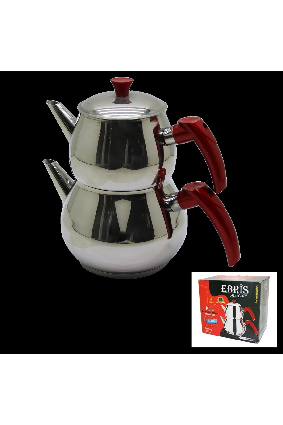 HAZEGO Aile Büyük Boy Küre Çelik Çaydanlık Seti Üst: 1.2lt - Alt: 2lt