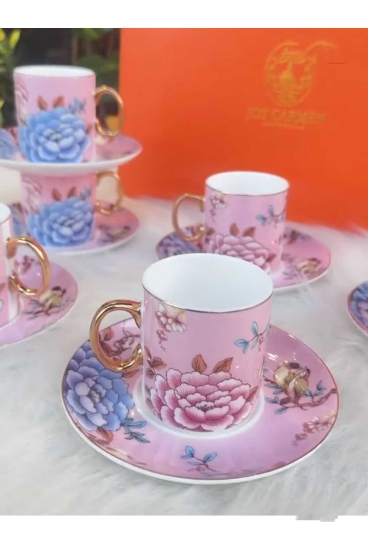 dmshome Joy Carmen Floral Pink 6 Kişilik Fincan Takımı Pembe