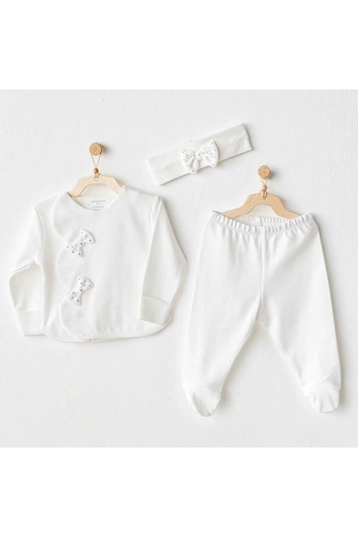 Haye Collection Chic Girl 3lü Bebek Zıbın Takım Ekru