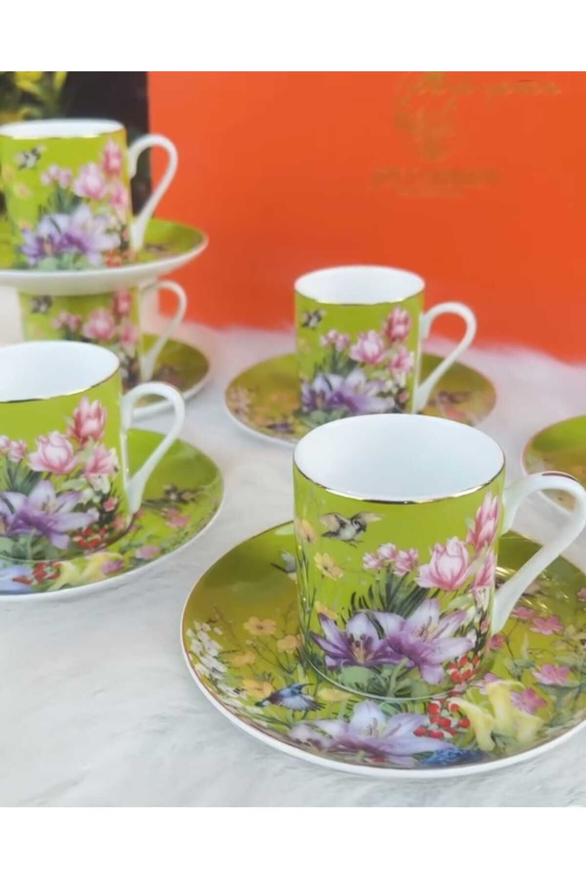 dmshome Joy Carmen Botanica Yellow 6 Kişilik Yeşil Fincan Takımı