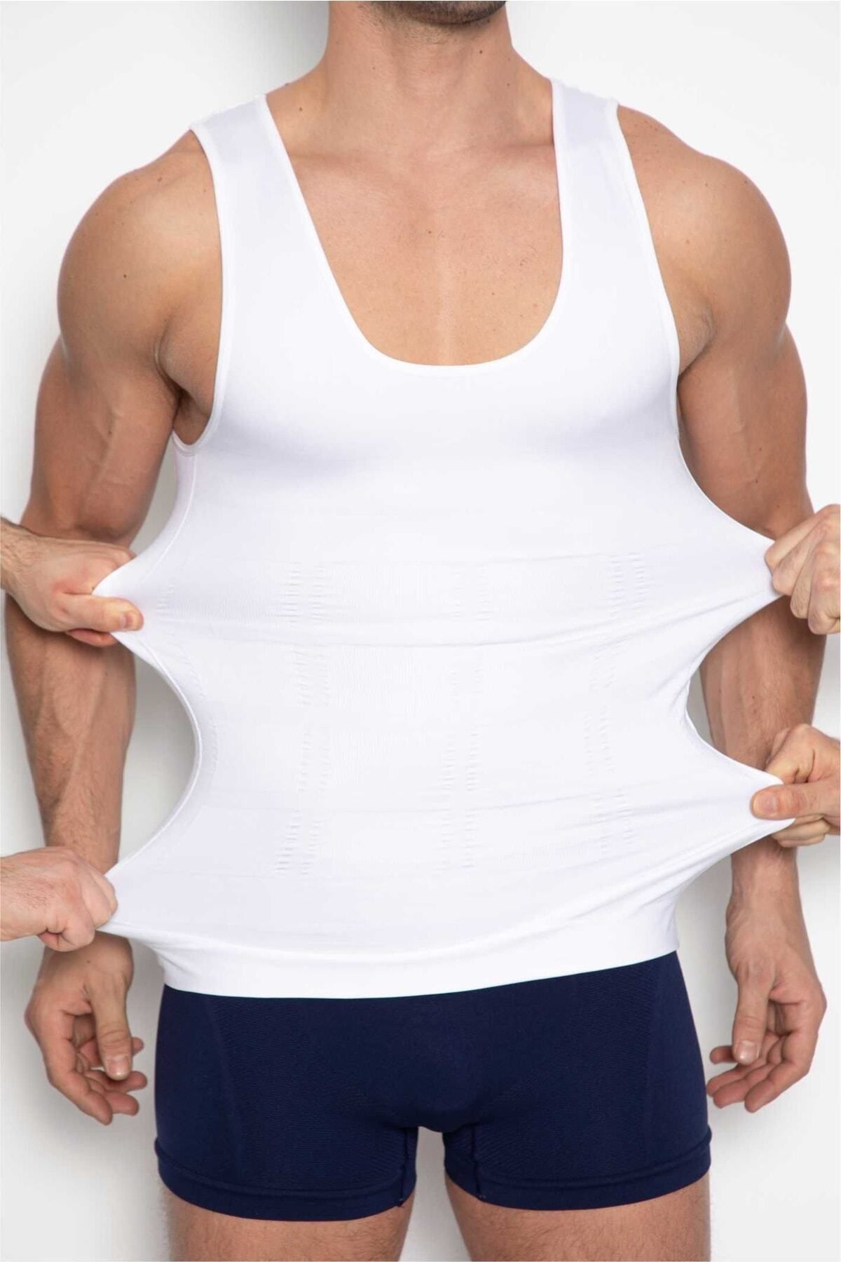 AboutThePerfect Erkek Beyaz Şekillendirici Atlet Bel ve Göğüs Forma, Duruş Destekli, Rahat Kullanım