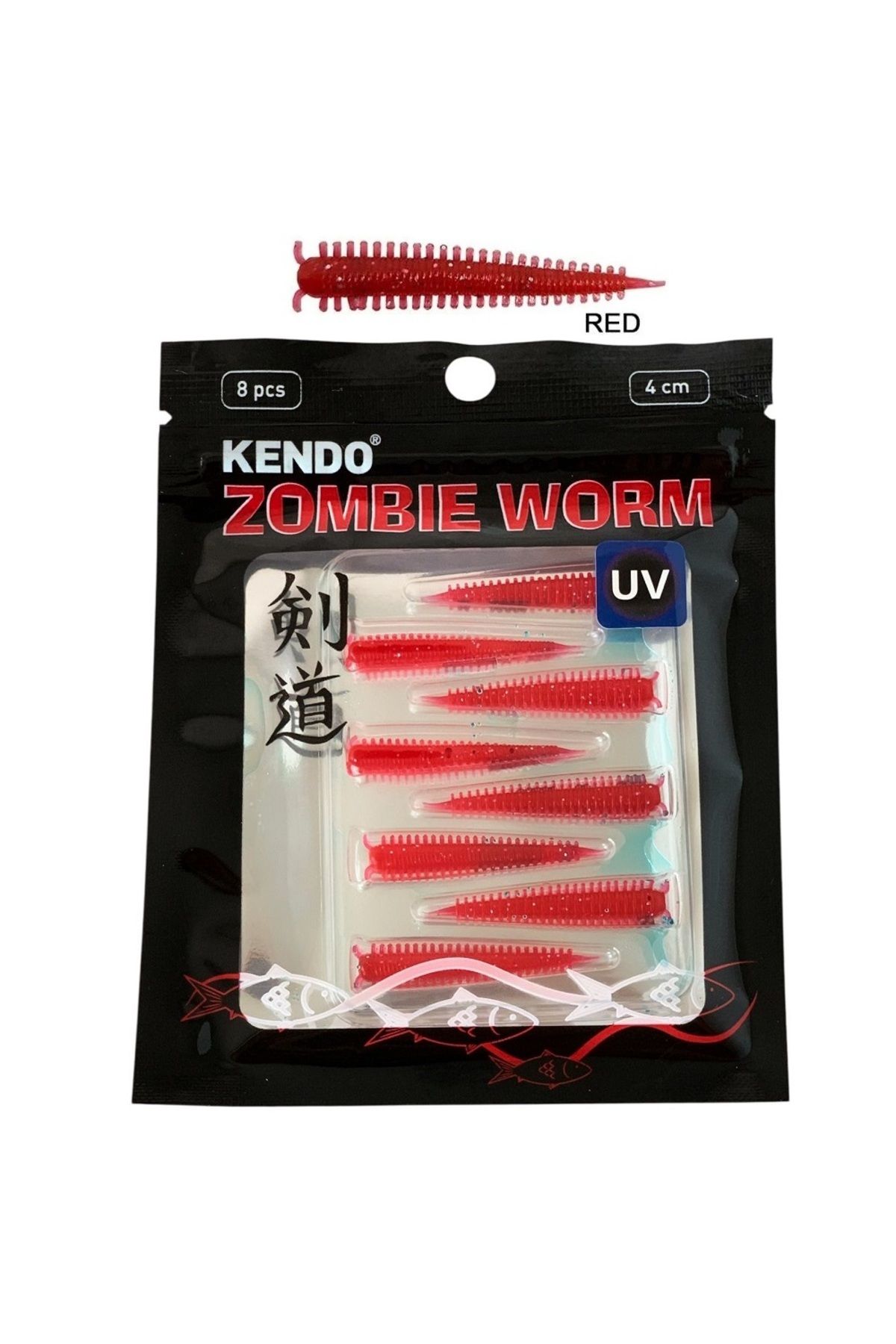 Kendo Zombie Worm Lrf Silikonu 4cm (8'li Paket) Yaban Mersini Kokulu İğnesiz Red
