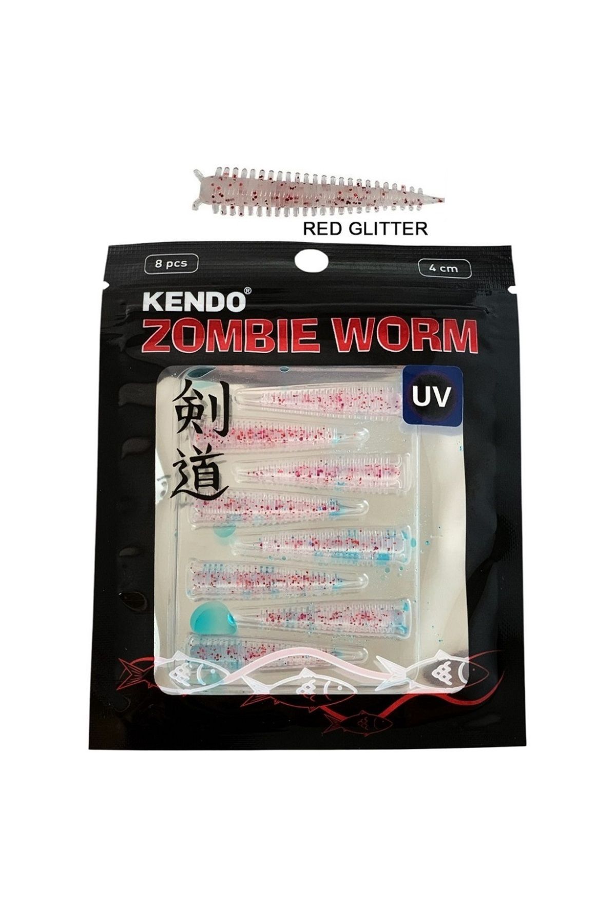 Kendo Zombie Worm Lrf Silikonu 4cm (8'li Paket) Yaban Mersini Kokulu İğnesiz Red Glitter