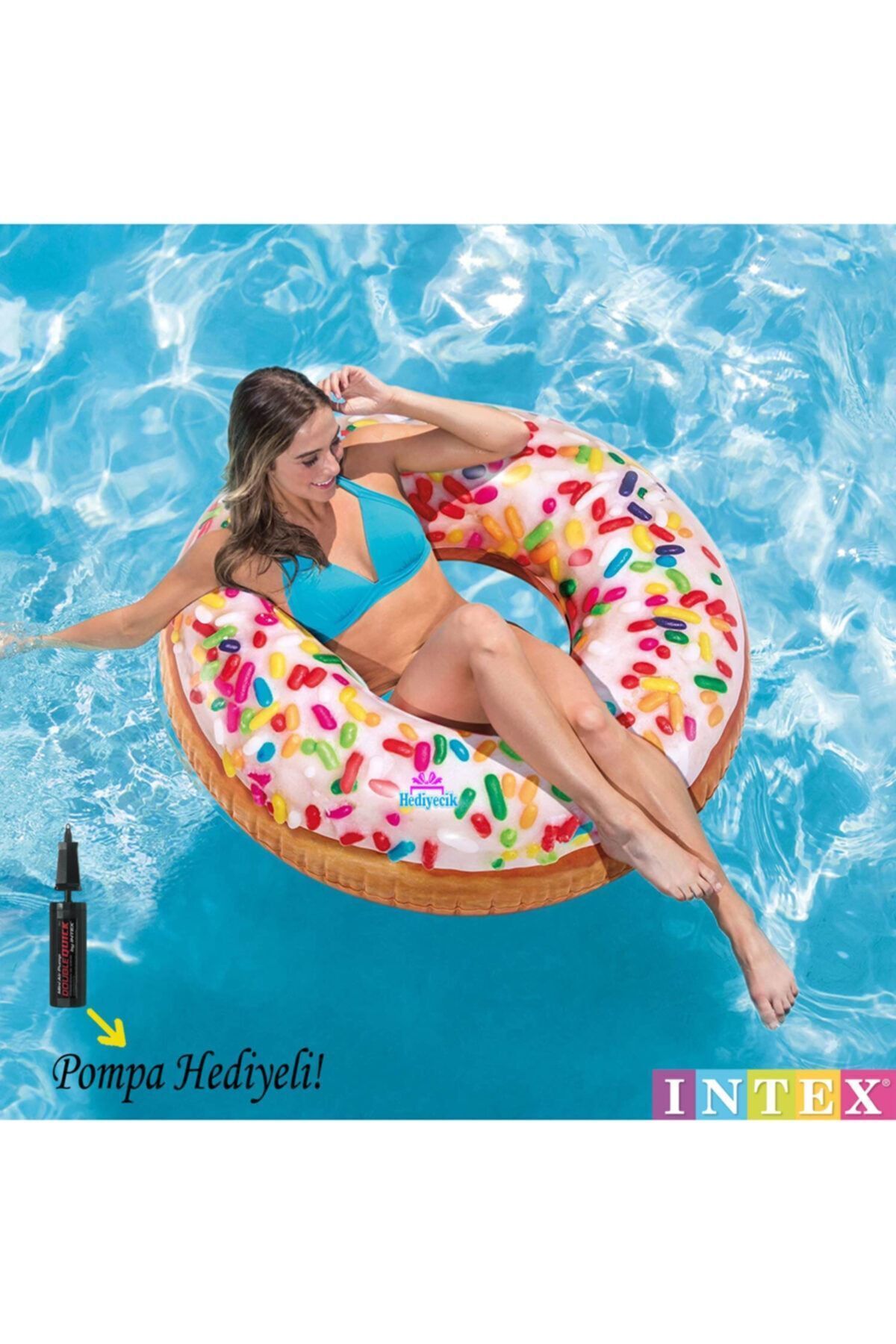 AboutThePerfect Renkli Şişme Donut Havuz ve Deniz Simidi, 114 cm, Pompa Hediye