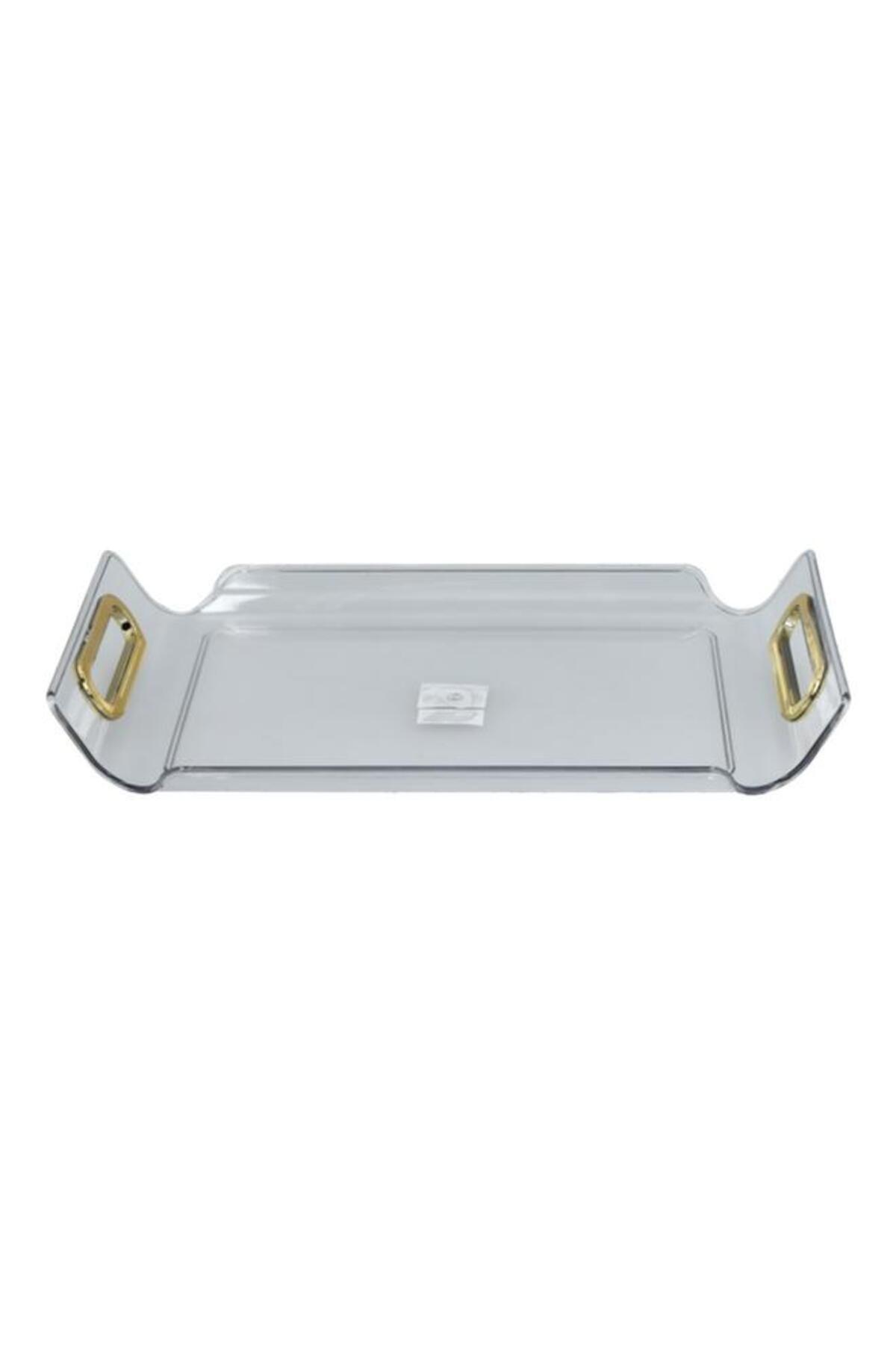 Generic-Felli Rectangular Raised Edge Serving Tray with Handle Clear and Gold Medium Y1K150048-CL 1