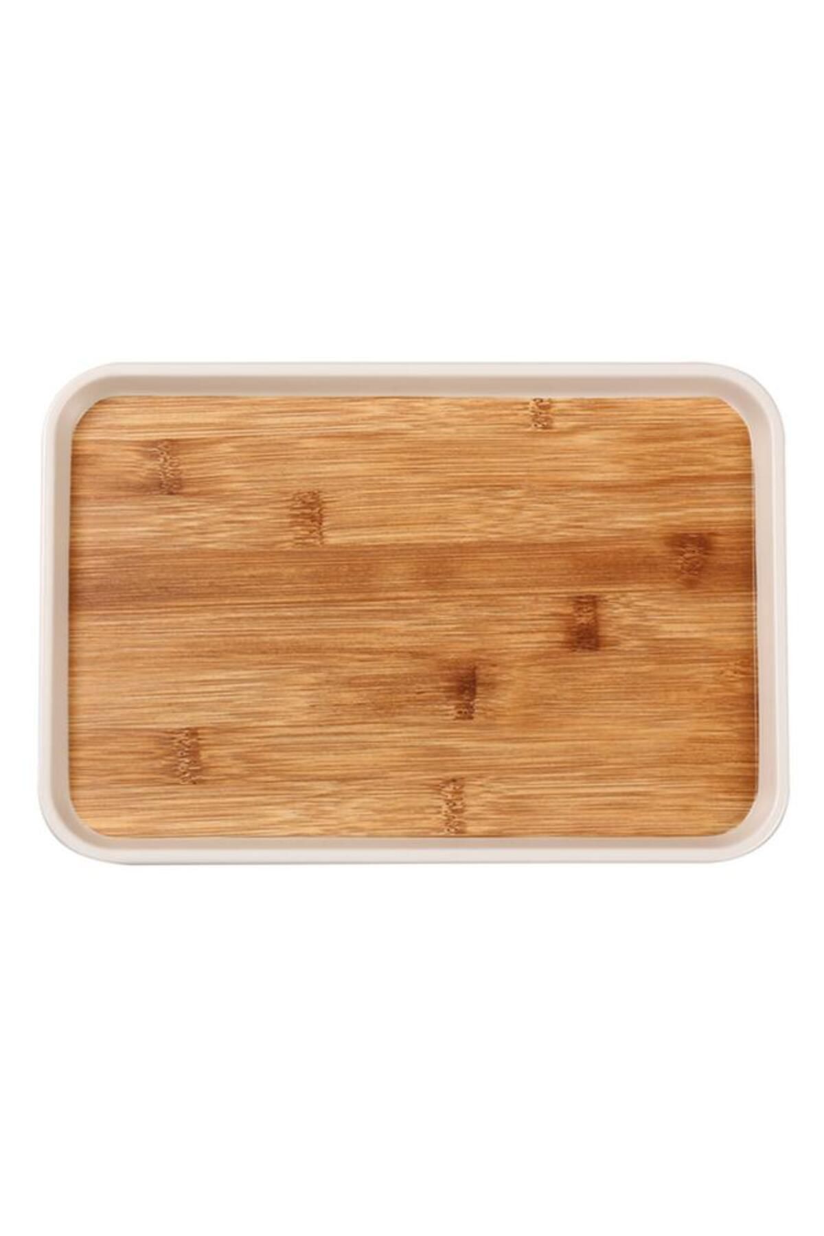 Generic-Felli Elegant Durable Rectangular Melamine and Bamboo Serving Tray Brown and White Y1K150046-PH051-F 1
