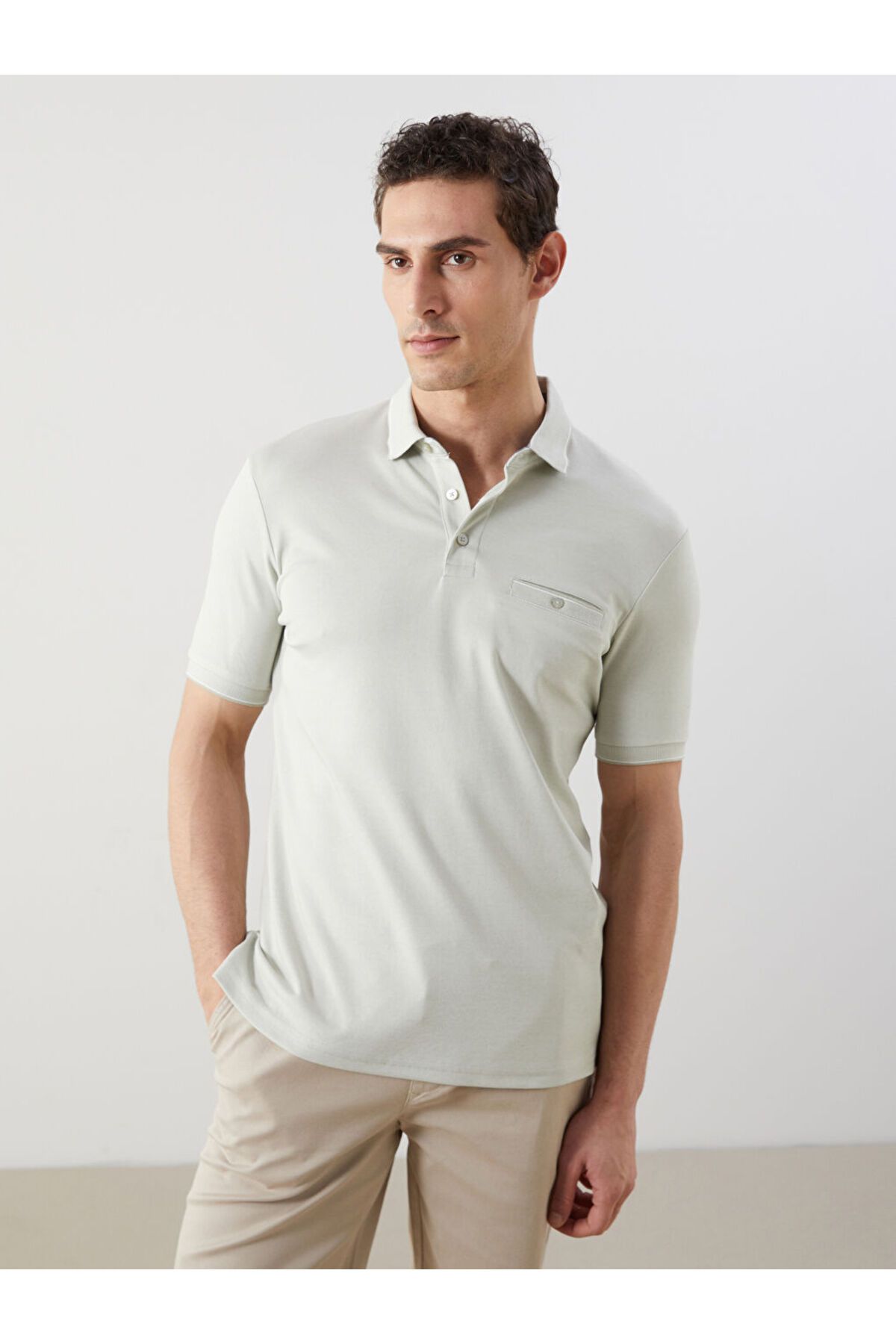 LC Waikiki LCWAIKIKI Classic Yeşil Polo Yaka Merserize Görünümlü Erkek Tişört S5FB99Z8NVY25