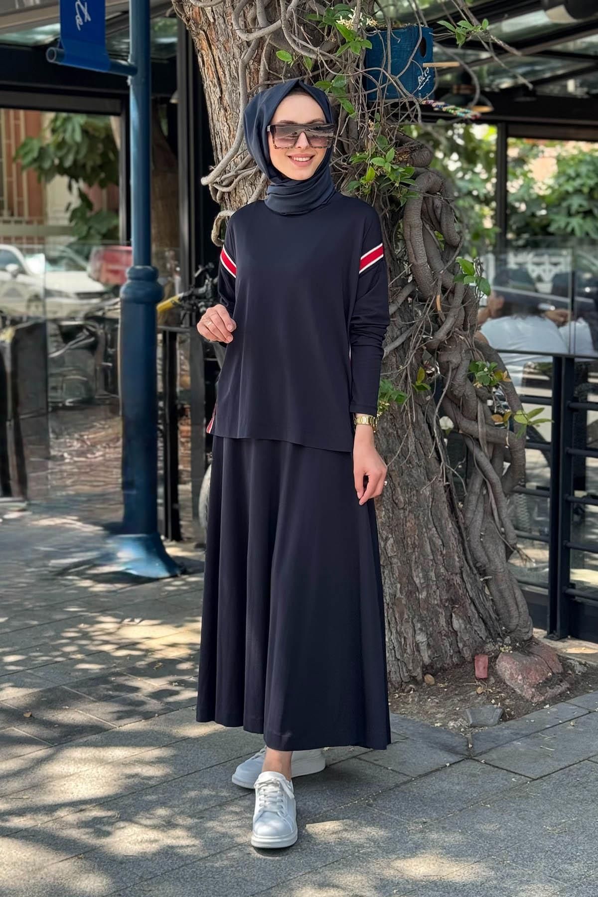Nurcan Çetin Bambu Etekli Takım 25430 Lacivert