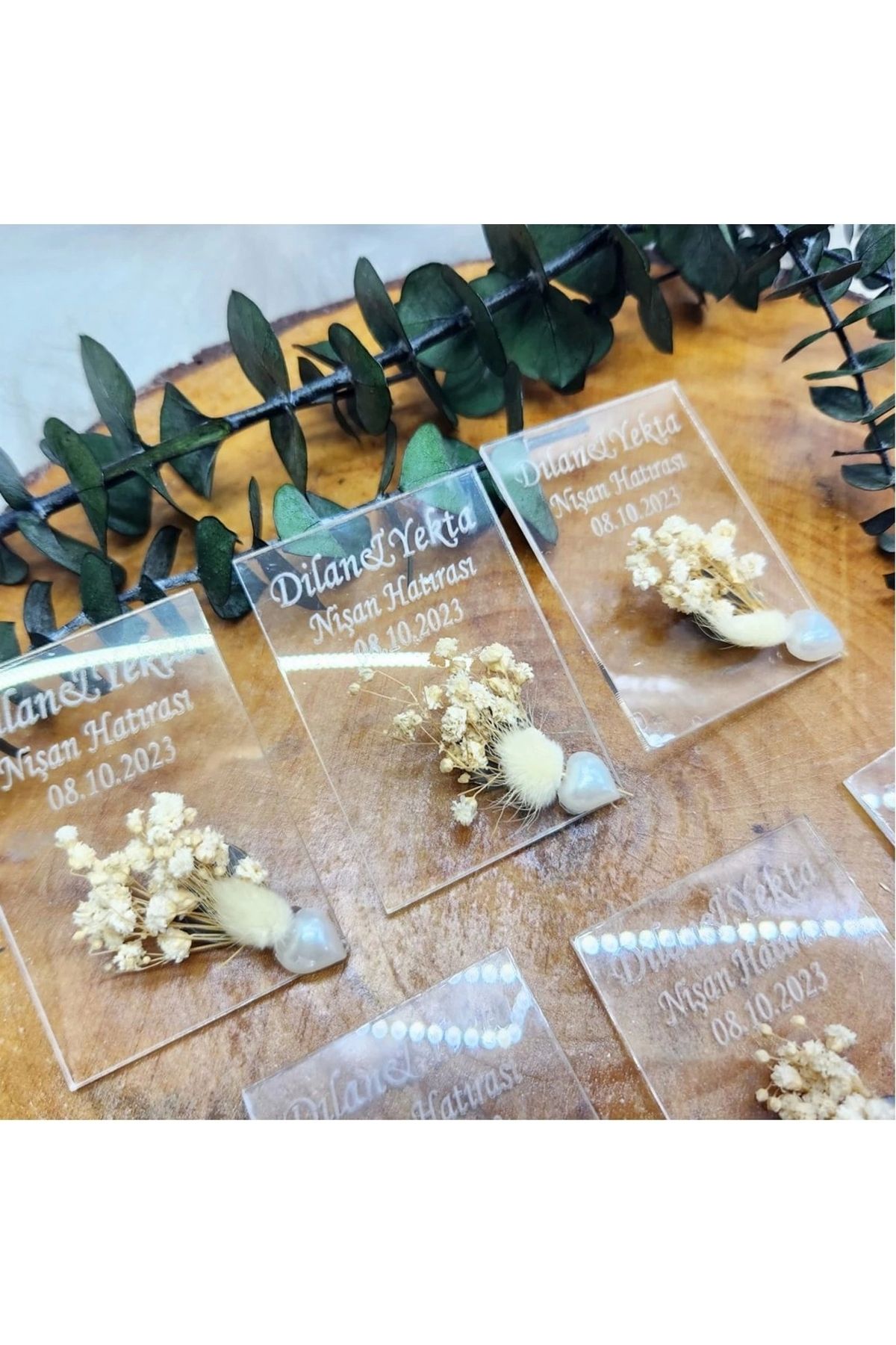 Sihirli Paket Şeffaf Pleksi Hediyelik Magnet, Çicek Detaylı Detaylı Pleksi Hediyelik, Söz, Nişan, Kına, Düğün Plek