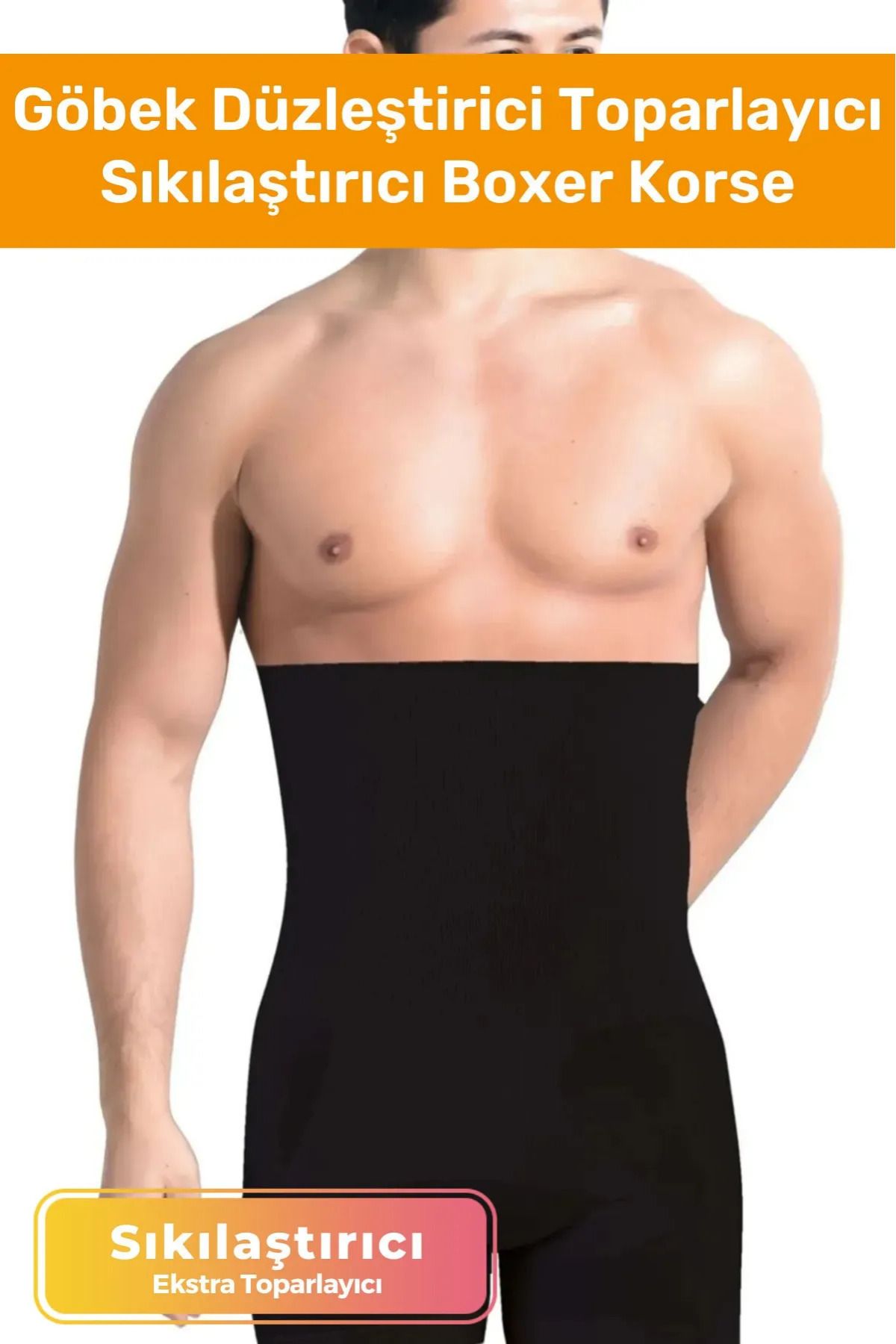 AboutThePerfect Siyah Erkek Boxer Korse, Bel ve Göbek Düzleştirici, Toparlayıcı ve Sıkılaştırıcı