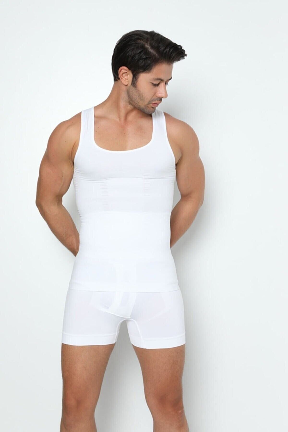 AboutThePerfect Beyaz Erkek Boxer Korse, Bel Şekillendirici ve Sıkılaştırıcı Konforlu Tasarım