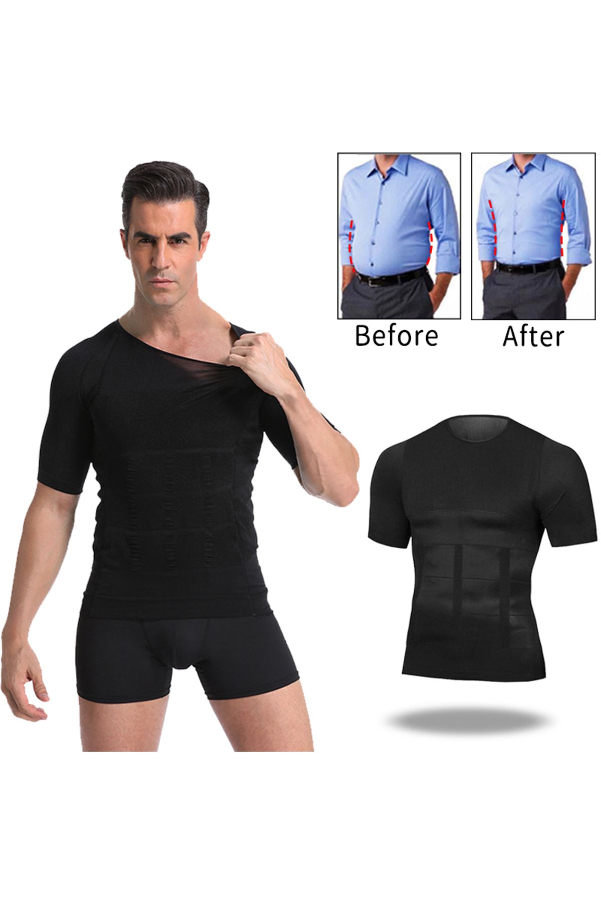 AboutThePerfect 3 Adet Erkek Sıfır Yaka Kısa Kollu Toparlayıcı Fanila Siyah