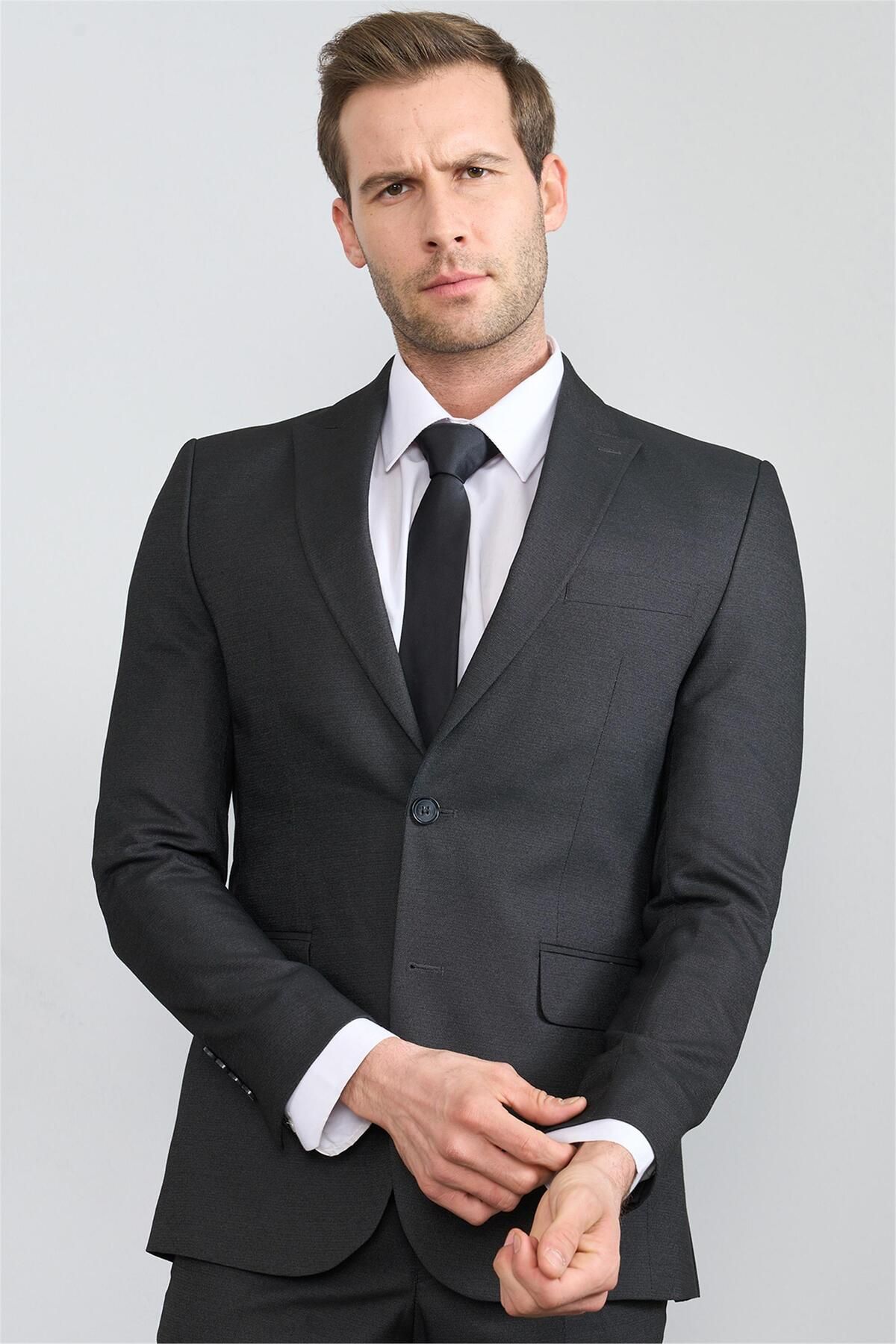 Mentality 9109 Erkek Slim Fit Takım Elbise Siyah
