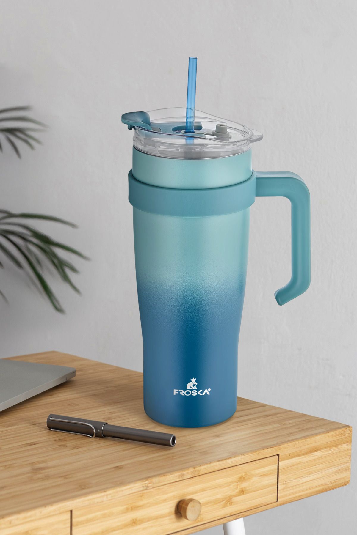 NESS HOME İçi 304 kalite Paslanmaz Çelik 1000 ml Pipetli Termos Çift Katmanlı Renk Geçişli , Sızdırmaz Bardak