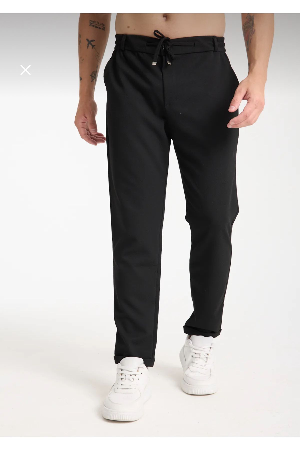 Renvo butik Erkek Bağcıklı Şık kumaş Pantolon - Siyah