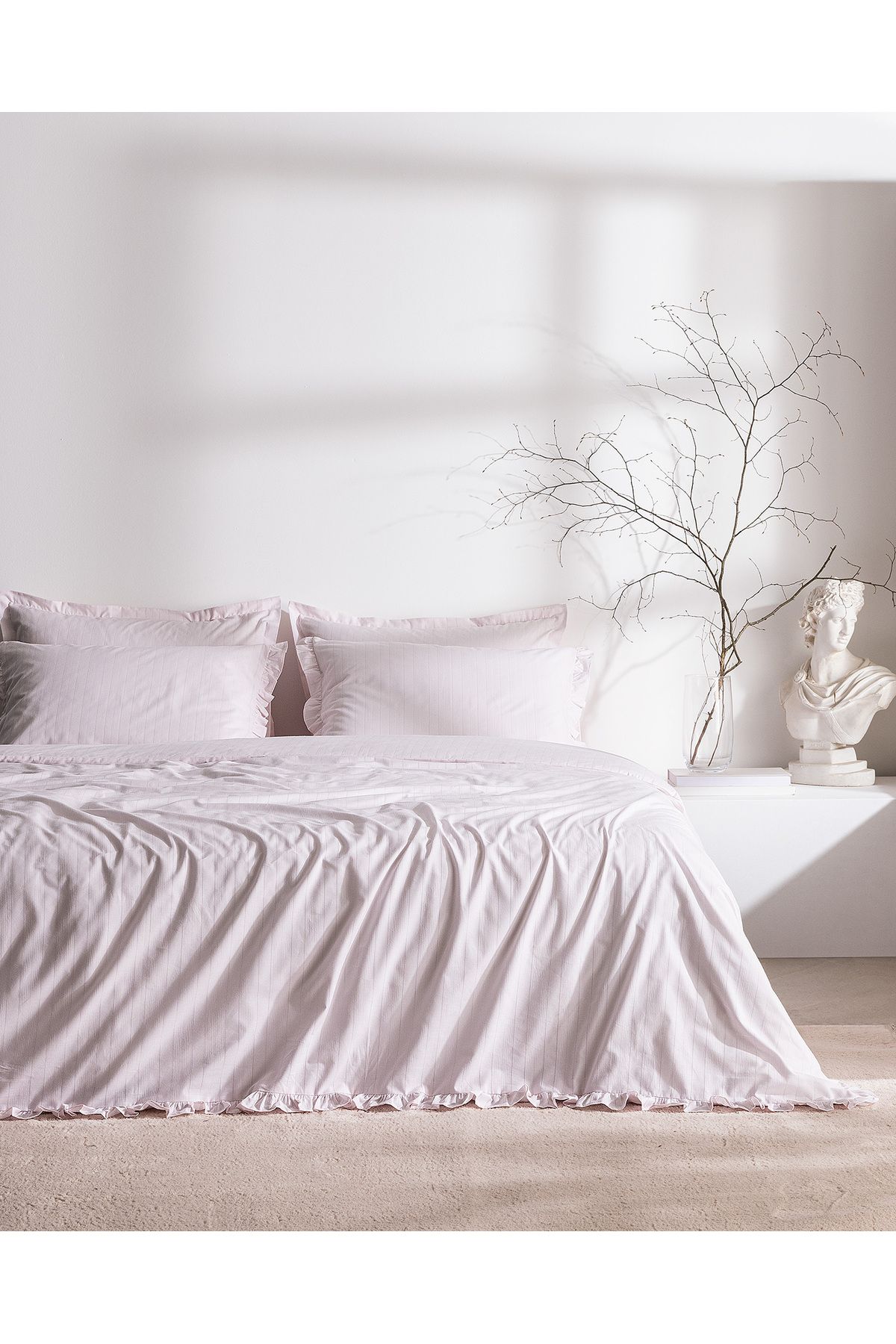 Madame Coco Julien King Size %100 Pamuk Fırfırlı Nevresim Takımı - Pudra