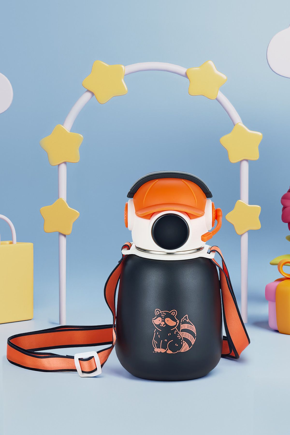 NESS HOME Gamer Kulaklıklı Pipetli Termos Su Matarası 500 ml İçi Paslanmaz Çelik,Pipetli ve Askılı Şişe