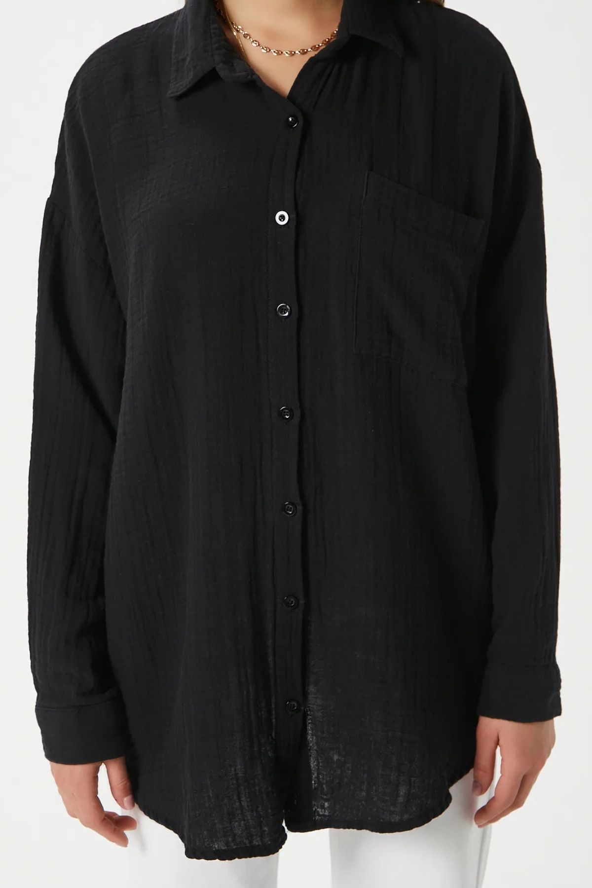 Mogi Butik Kadın Cepli Oversize Basic Müslin Gömlek 3079