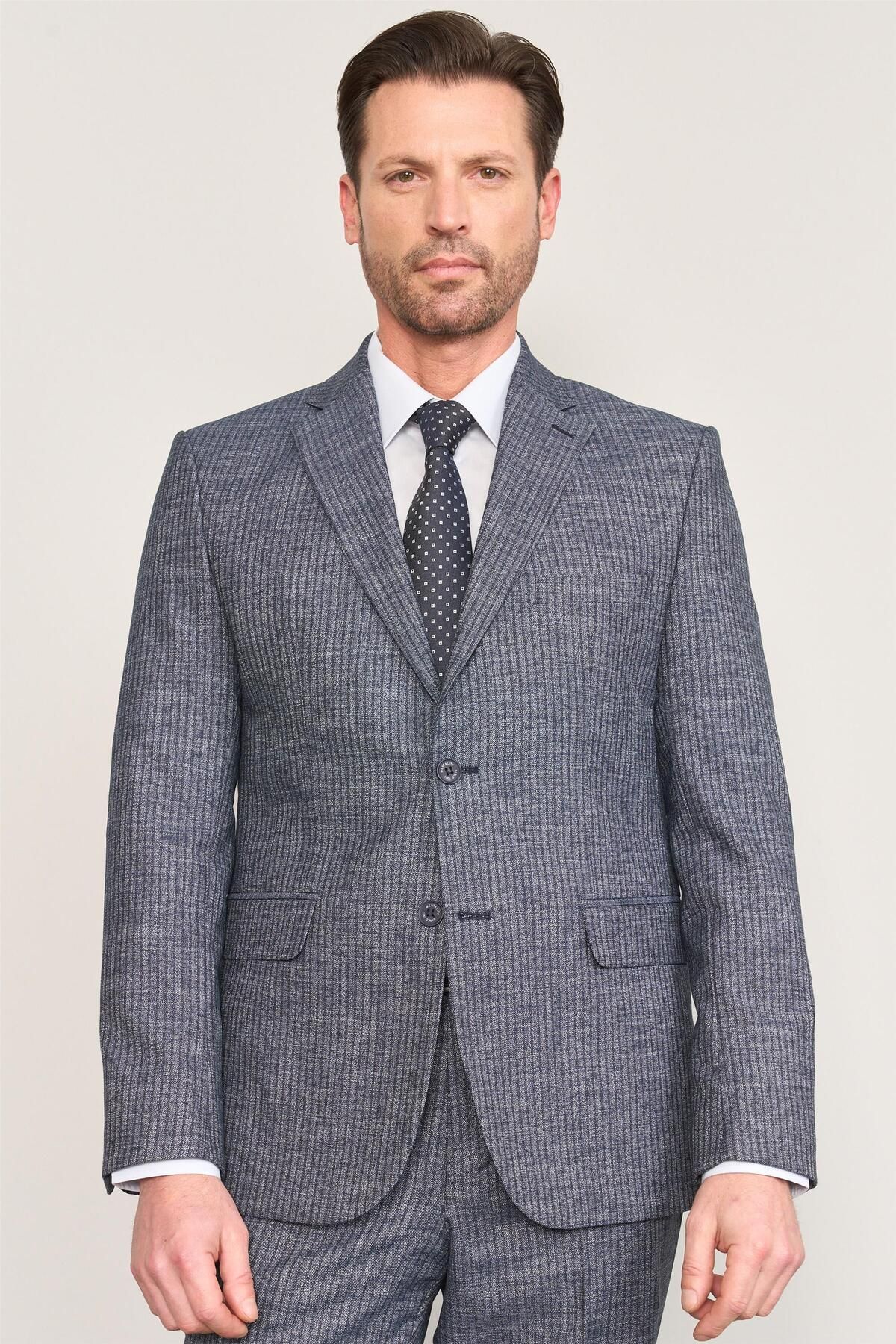 Mentality 9121 Erkek Mono Yaka Slim Fit Takım Elbise Açık Lacivert