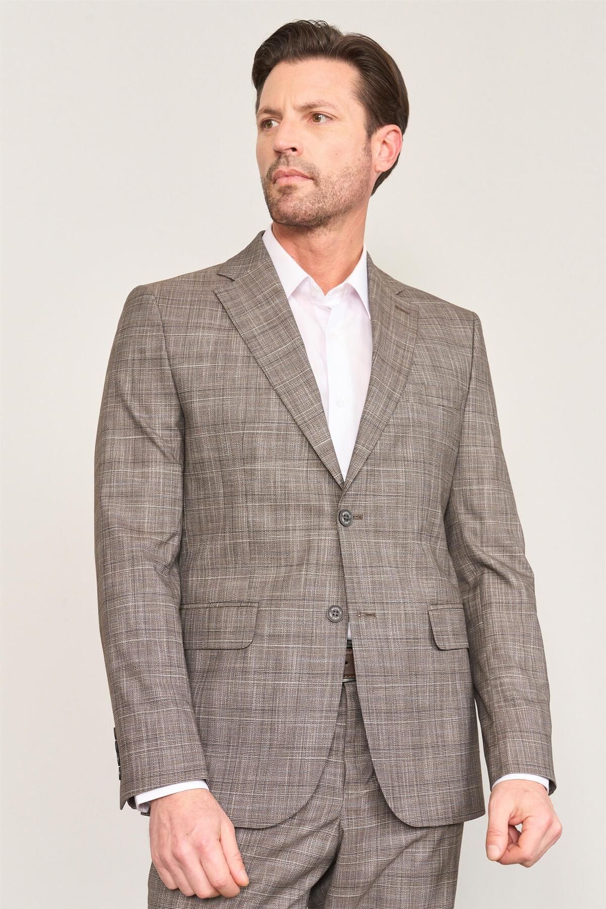 Mentality 9120 Erkek Mono Yaka Slim Fit Takım Elbise Kahve